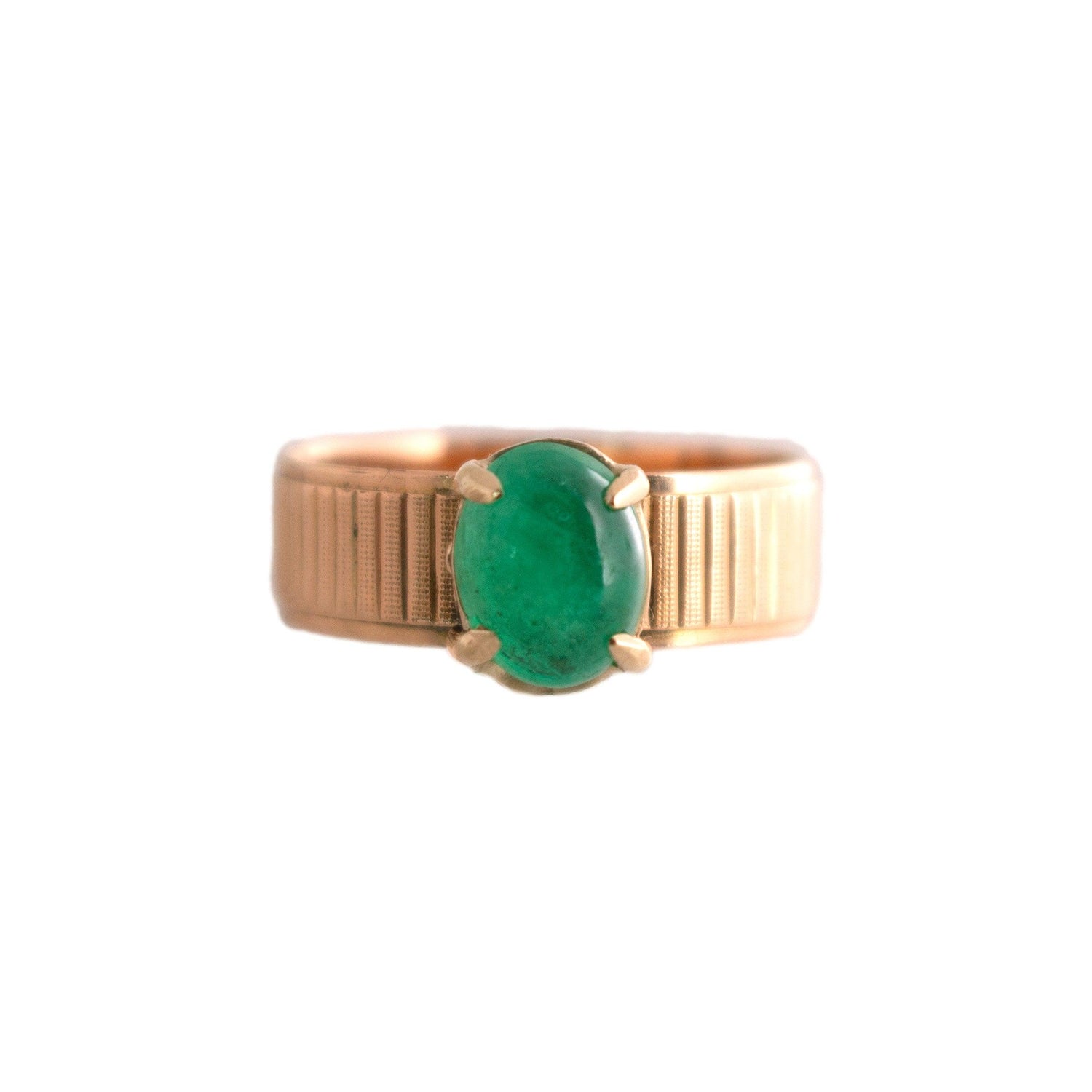 Late 20th Century 18k yellow gold Emerald Cabochon Textured Band Ring
