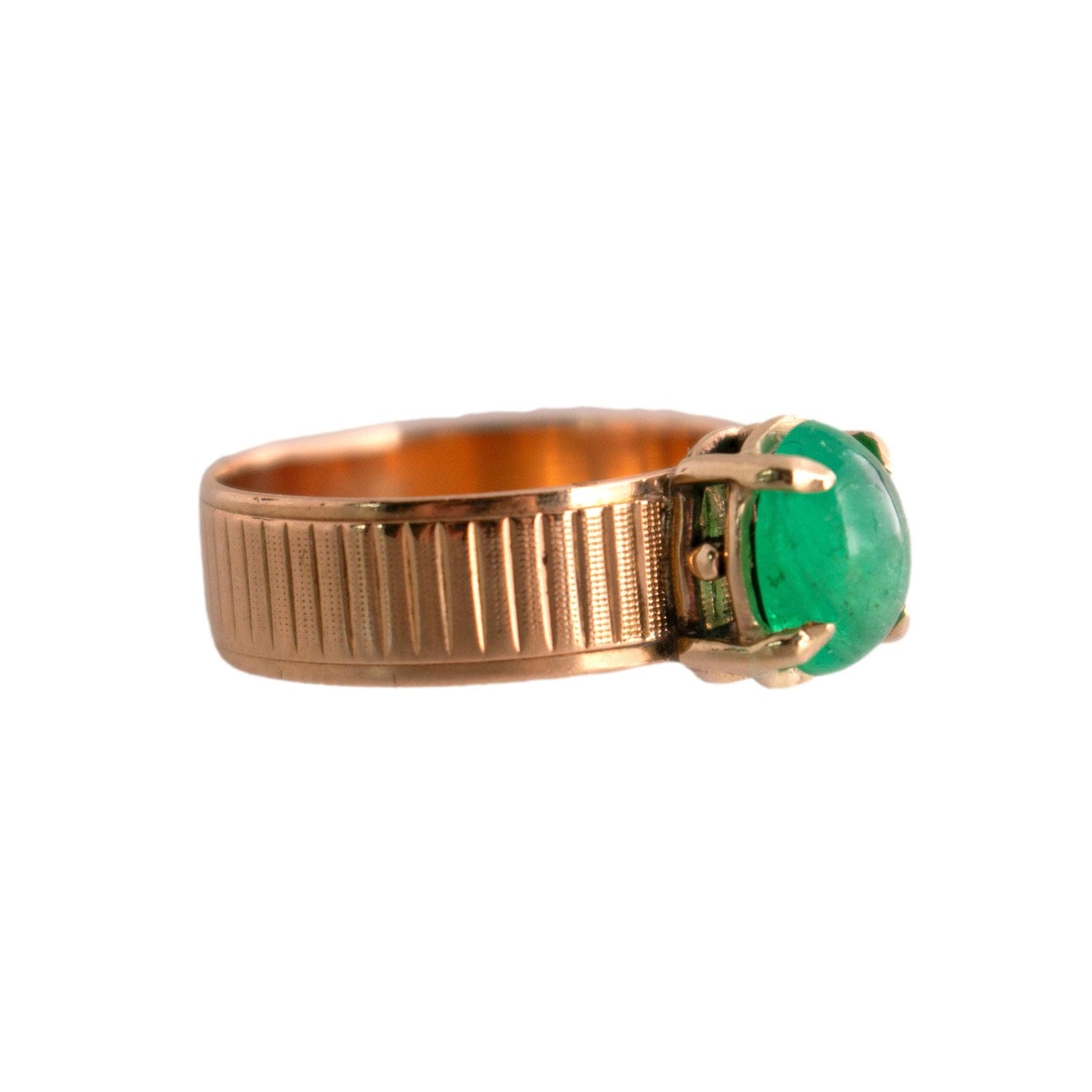 22k yellow gold Emerald Cabochon Textured Band Ring