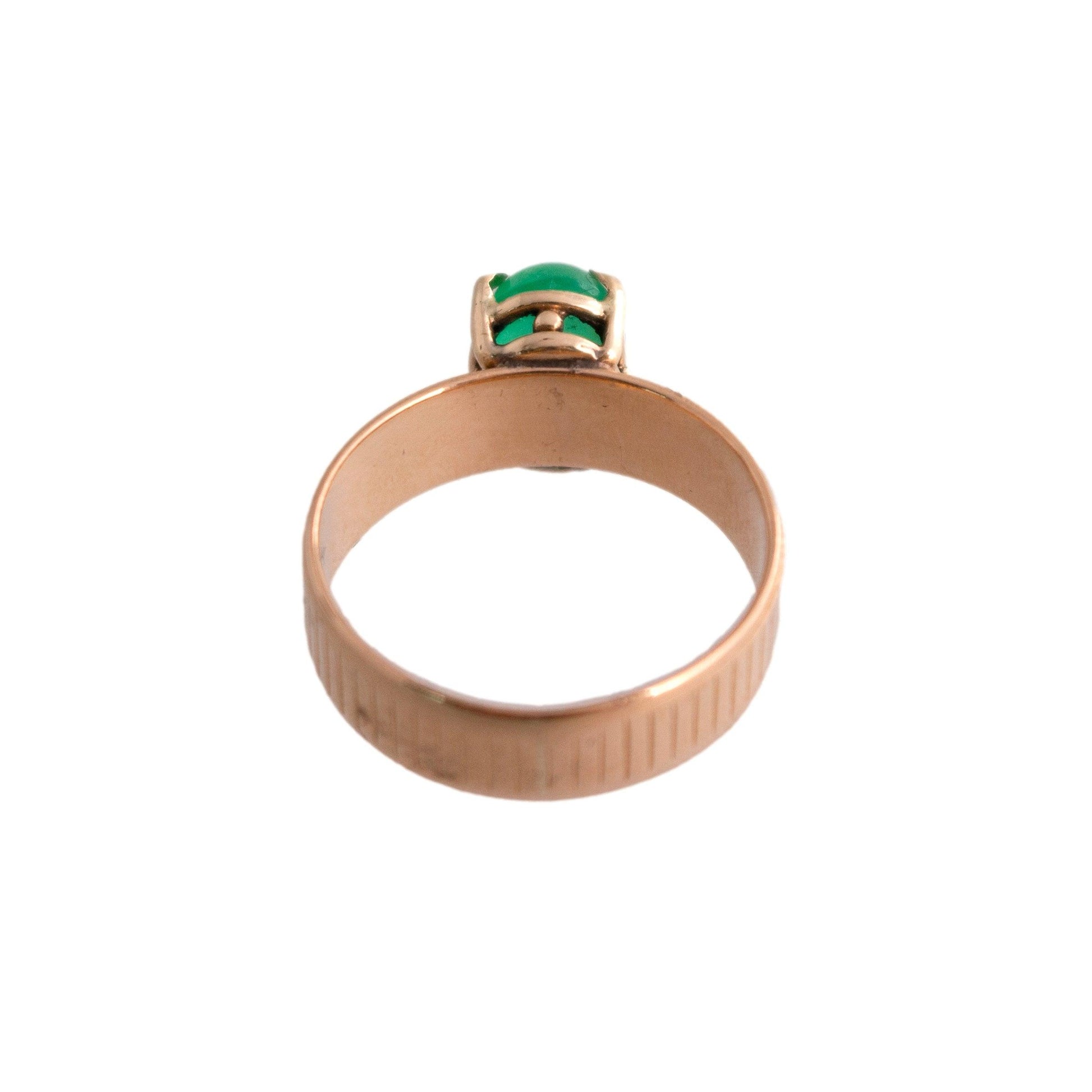 22k yellow gold Emerald Cabochon Textured Band Ring