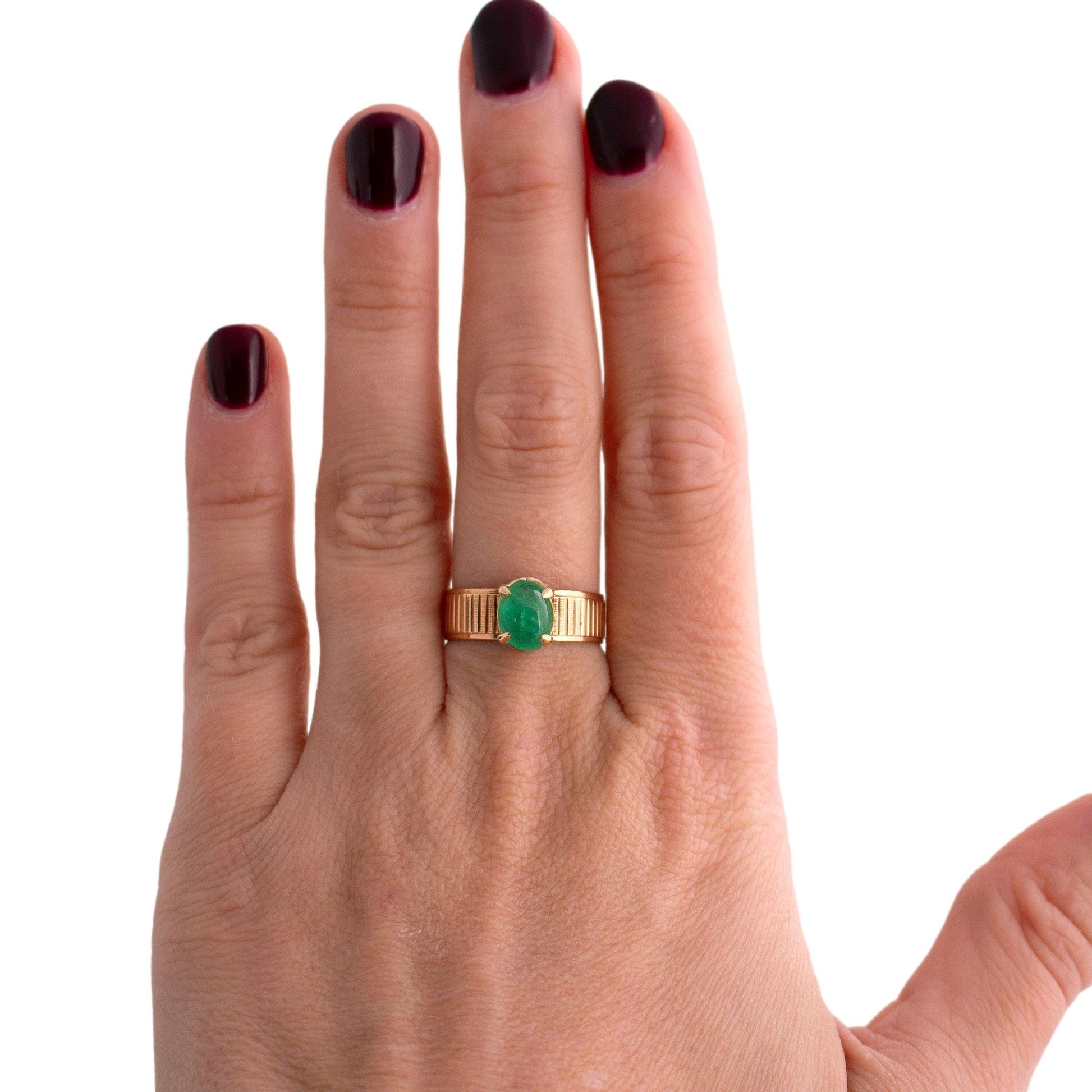 22k yellow gold Emerald Cabochon Textured Band Ring