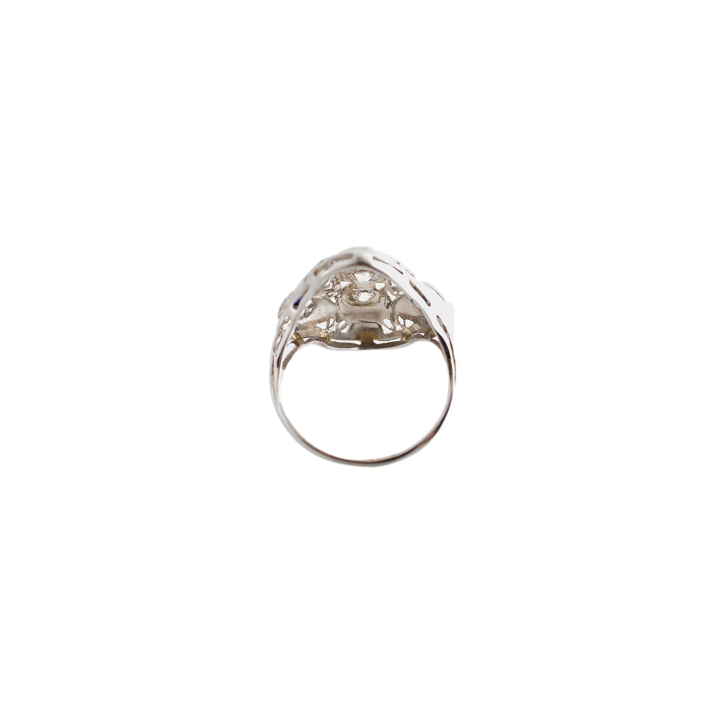 Filigree 3 Diamond and Synthetic Sapphire 18k white gold Domed Ring