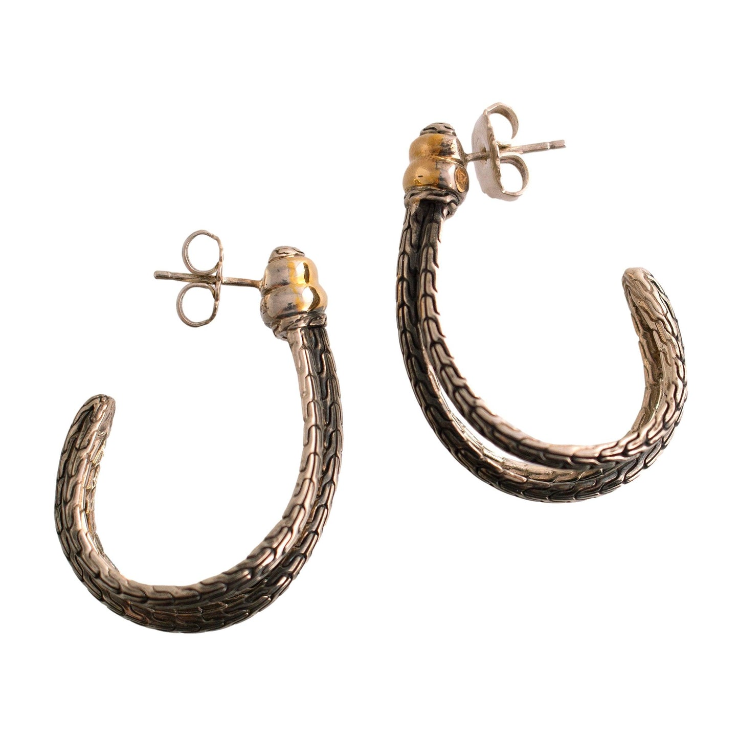 John Hardy Sterling Silver and 18K Gold Half Hoop Earrings