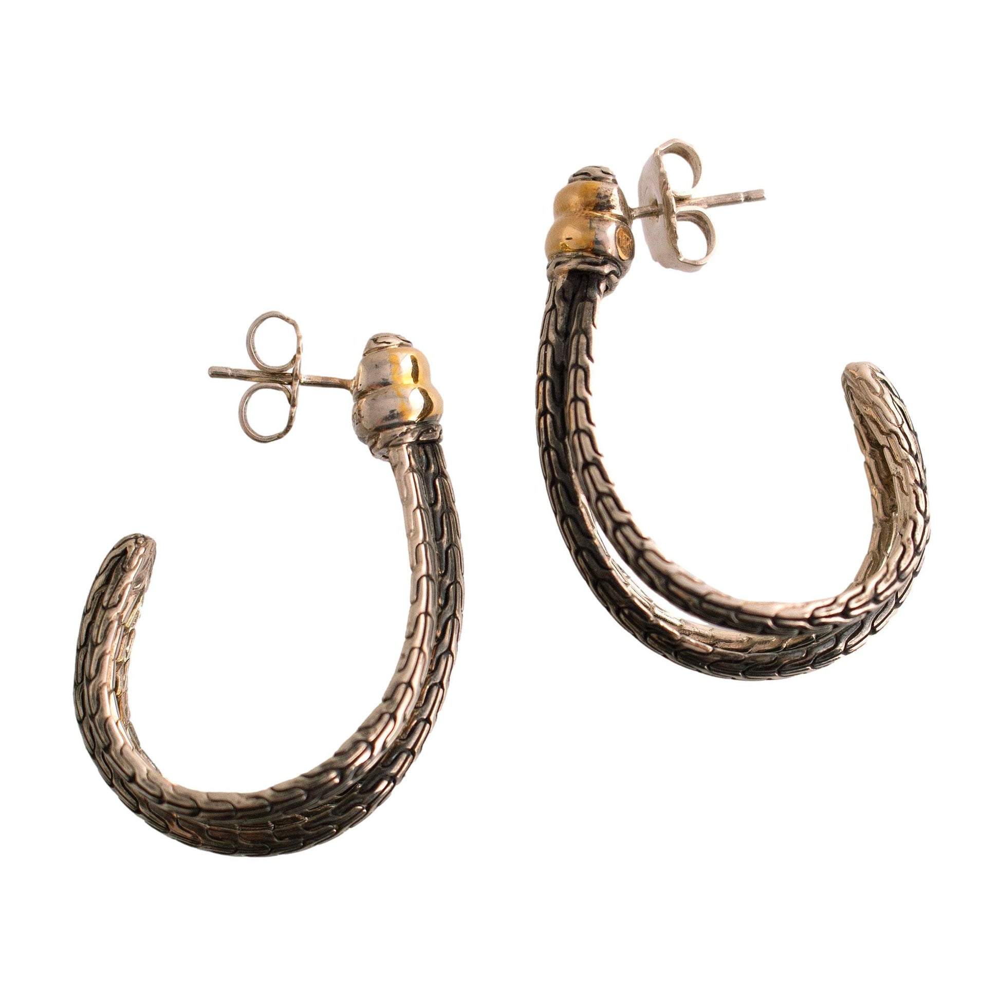 John Hardy Sterling Silver and 18K Gold Half Hoop Earrings