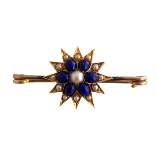 Lapis and Seed Pearl Victorian Starburst Pin