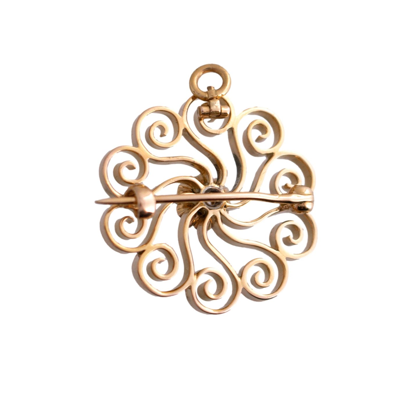 14k yellow gold .10 carat Old Mine Cut Diamond Victorian Swirl Pin/Pendant