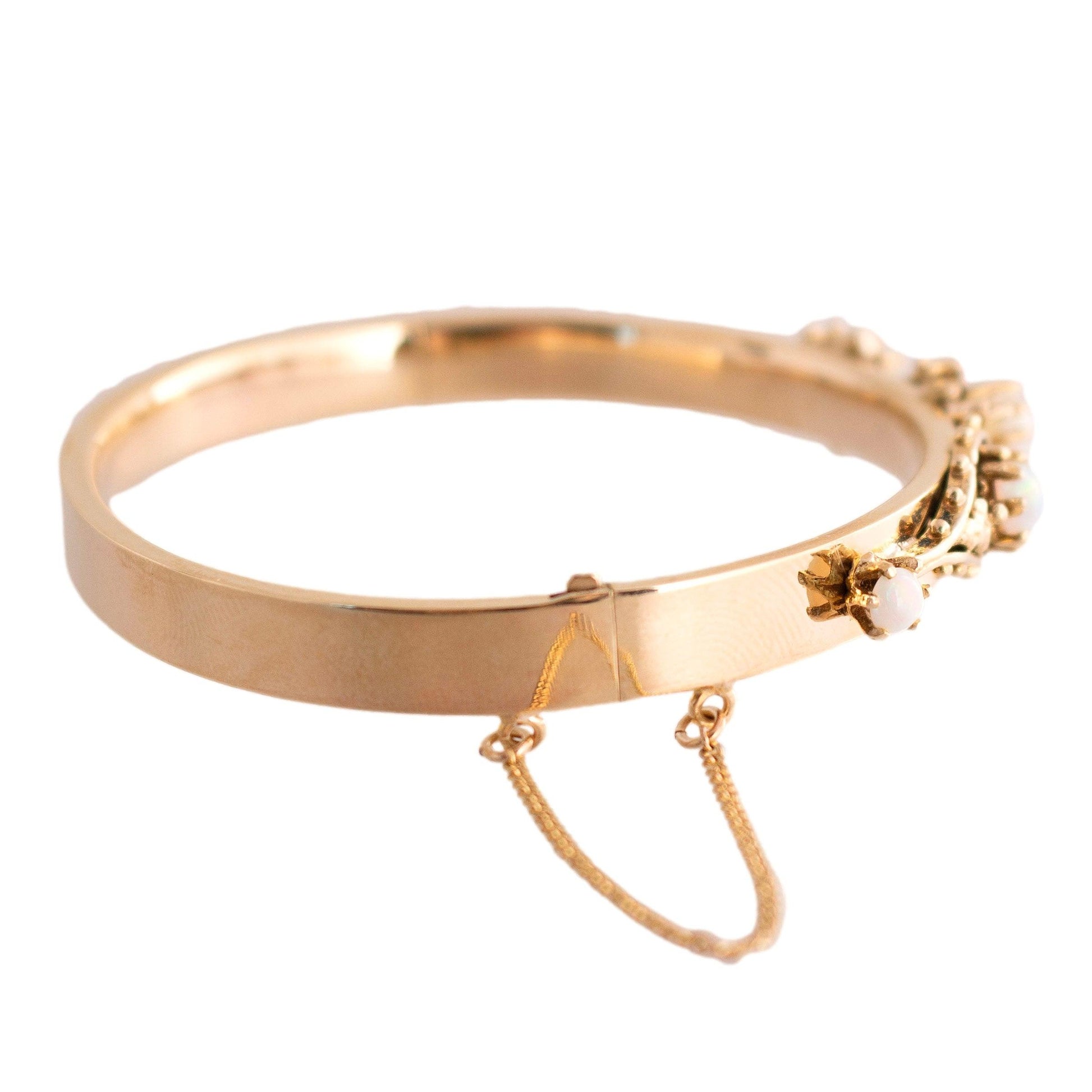 Vintage 5 Opal Hinged Bracelet in 14k yellow gold