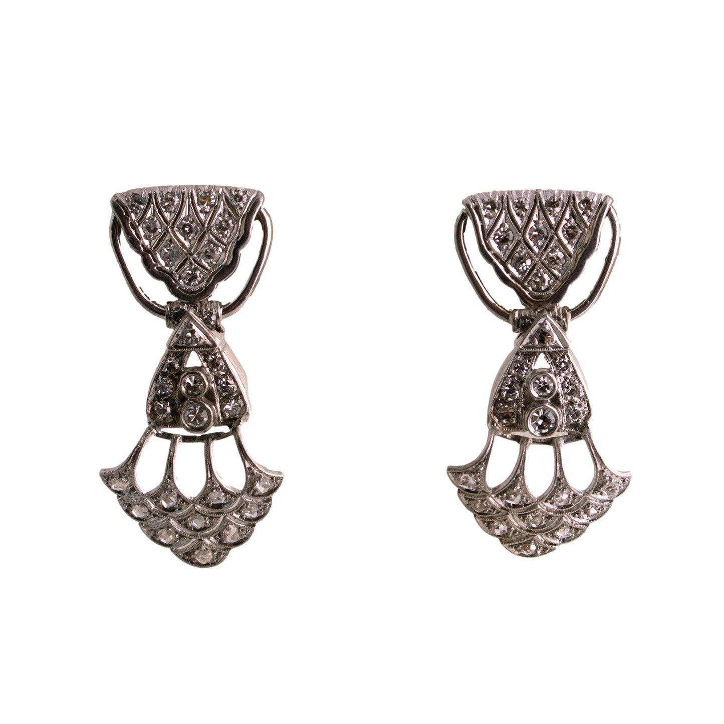Platinum Deco Style 58 Mixed Cut Diamond Drop Earrings