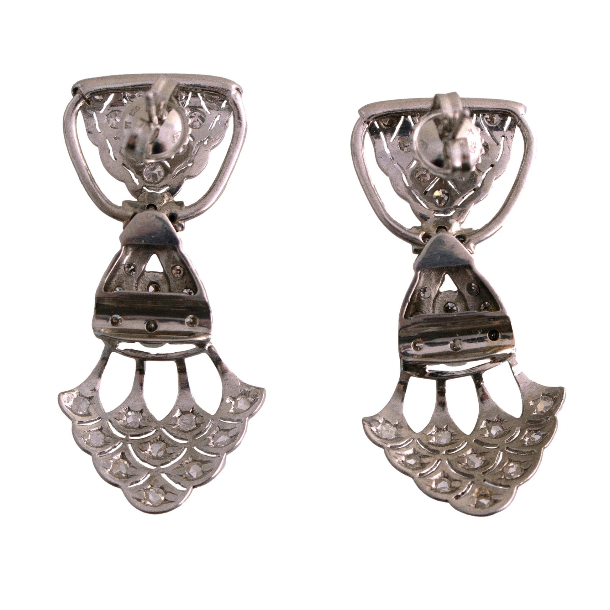 Platinum Deco Style 58 Mixed Cut Diamond Drop Earrings