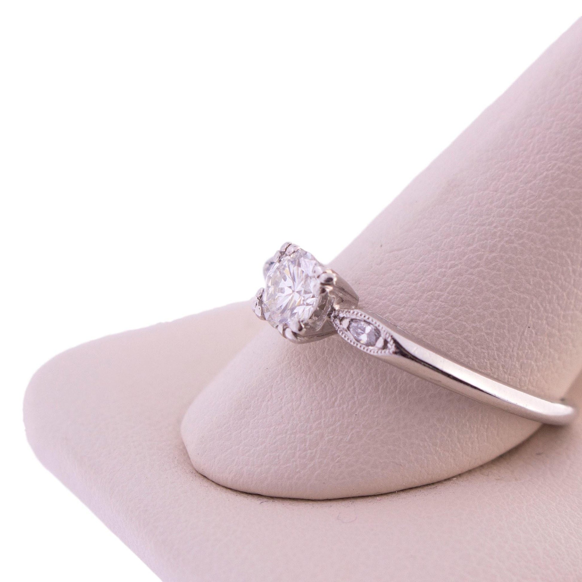 Platinum Mid-Century .50ct Transitional Cut Marquise Sides Diamond Eng. Ring