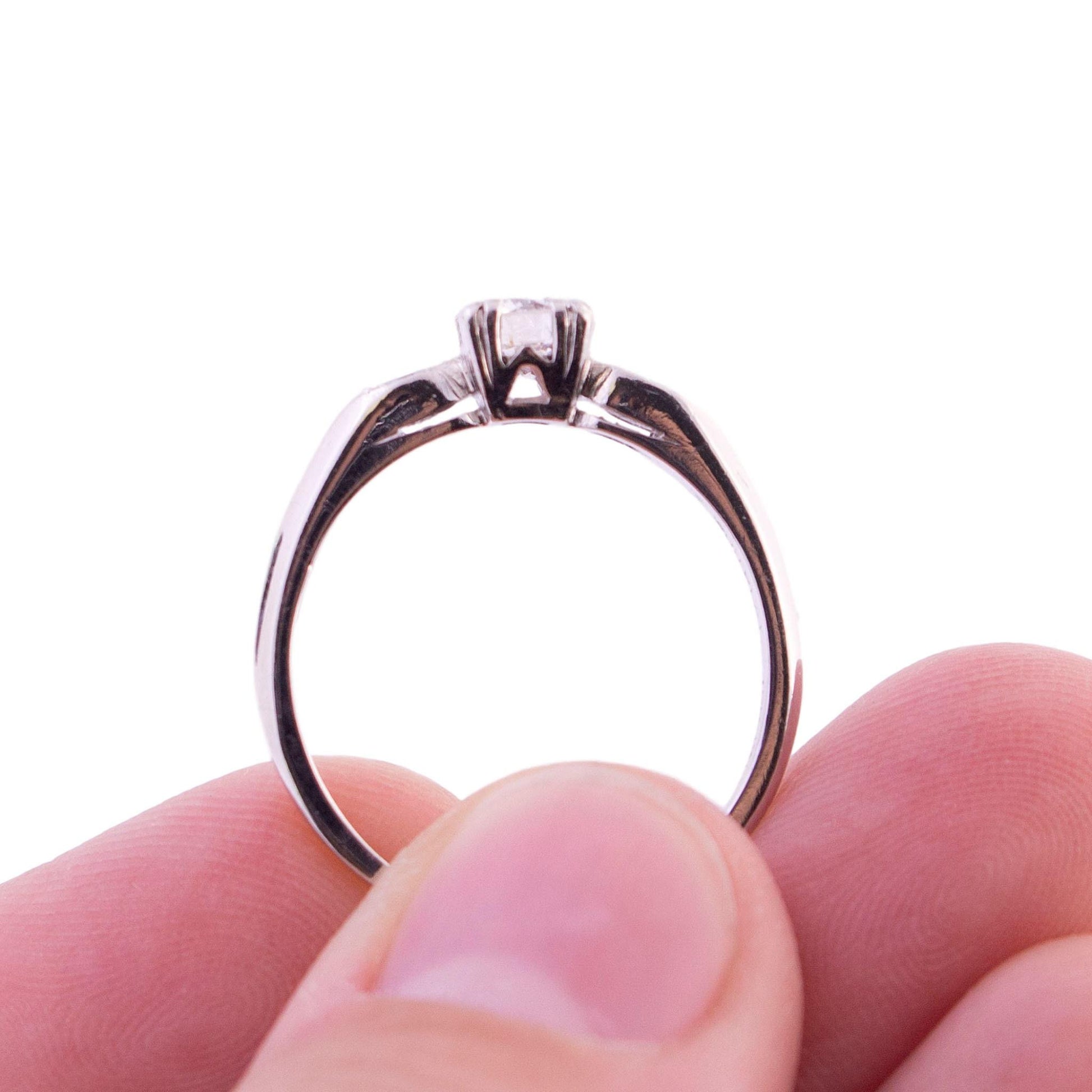 Platinum Mid-Century .50ct Transitional Cut Marquise Sides Diamond Eng. Ring