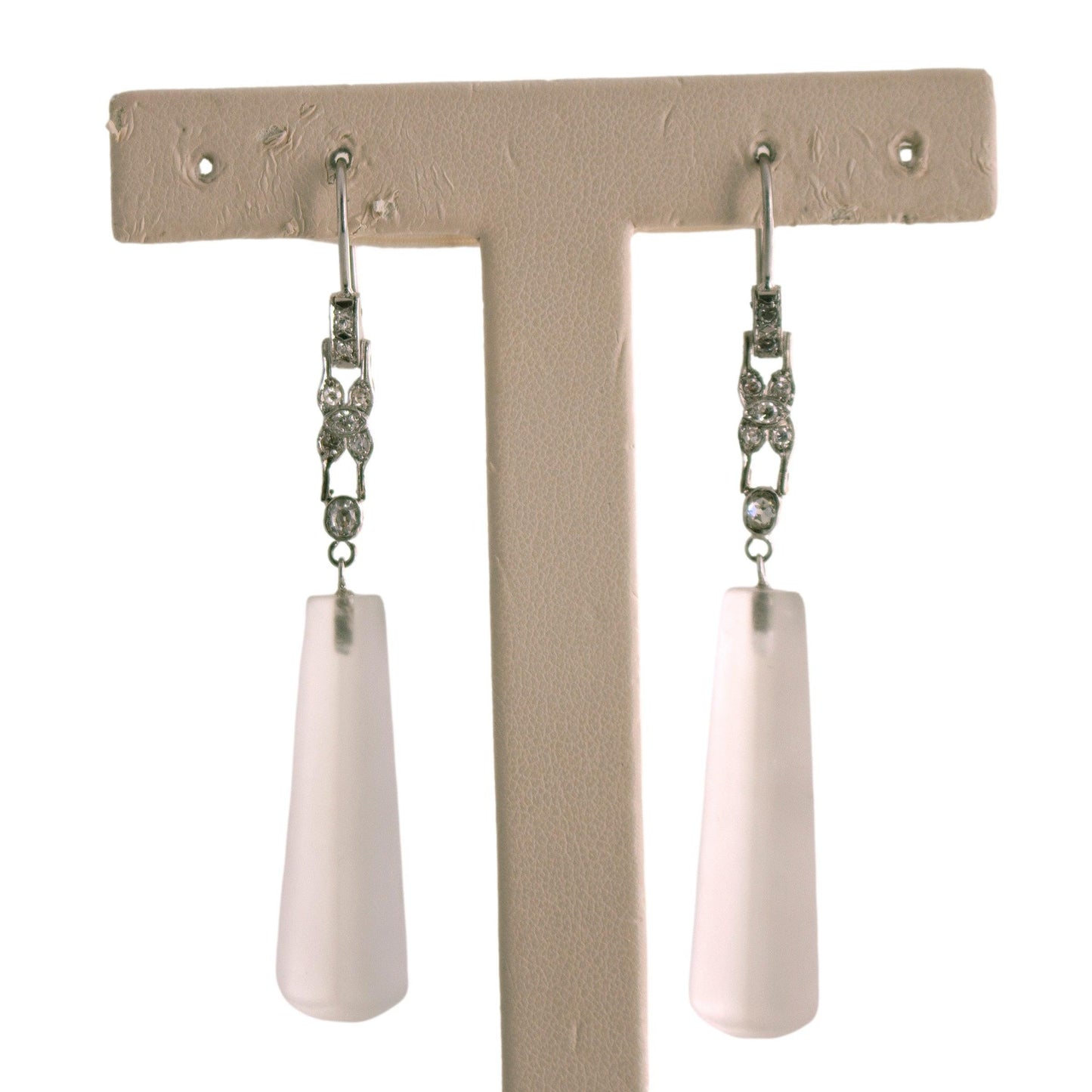 Platinum Diamond and Rock Crystal Long Drop Earrings