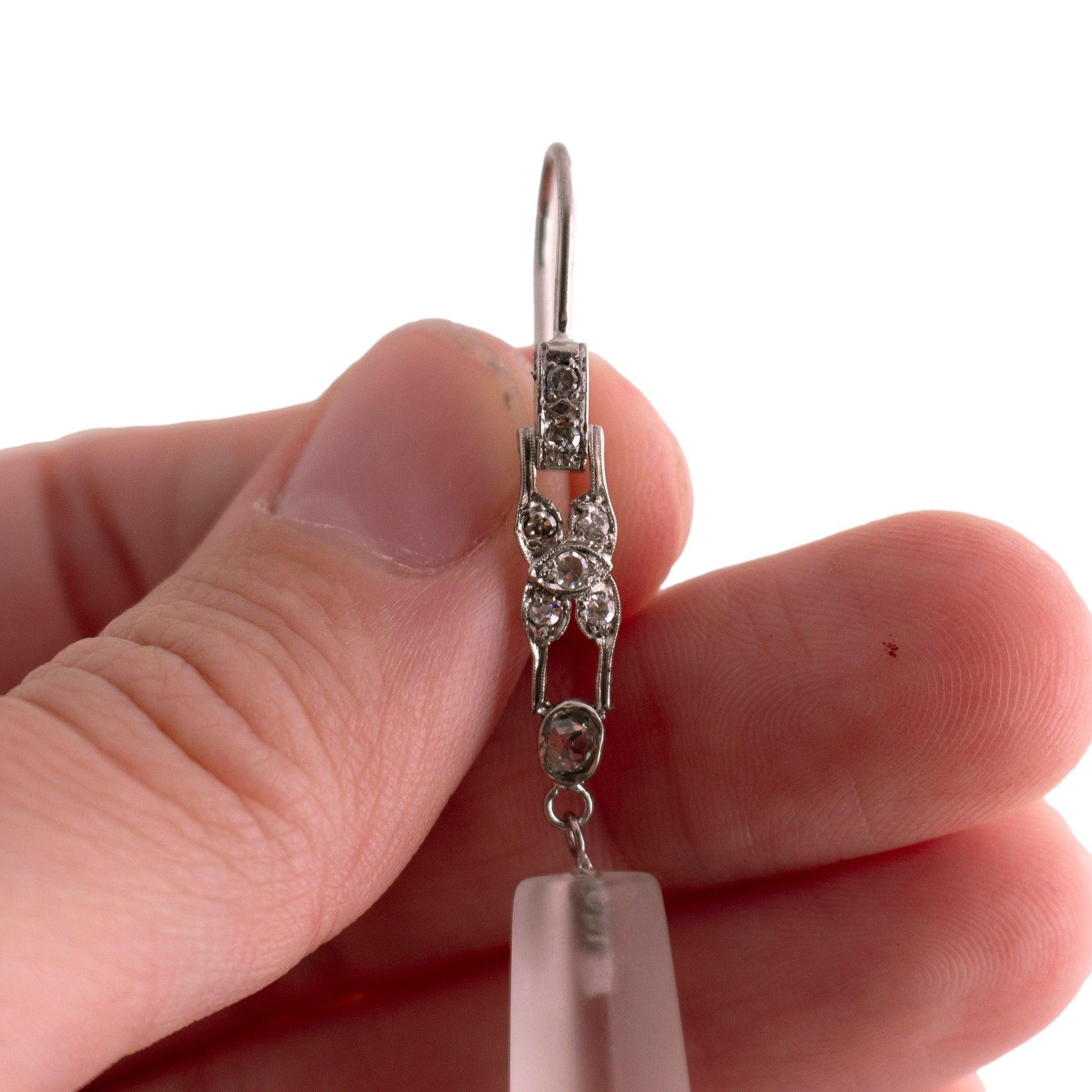 Platinum Diamond and Rock Crystal Long Drop Earrings