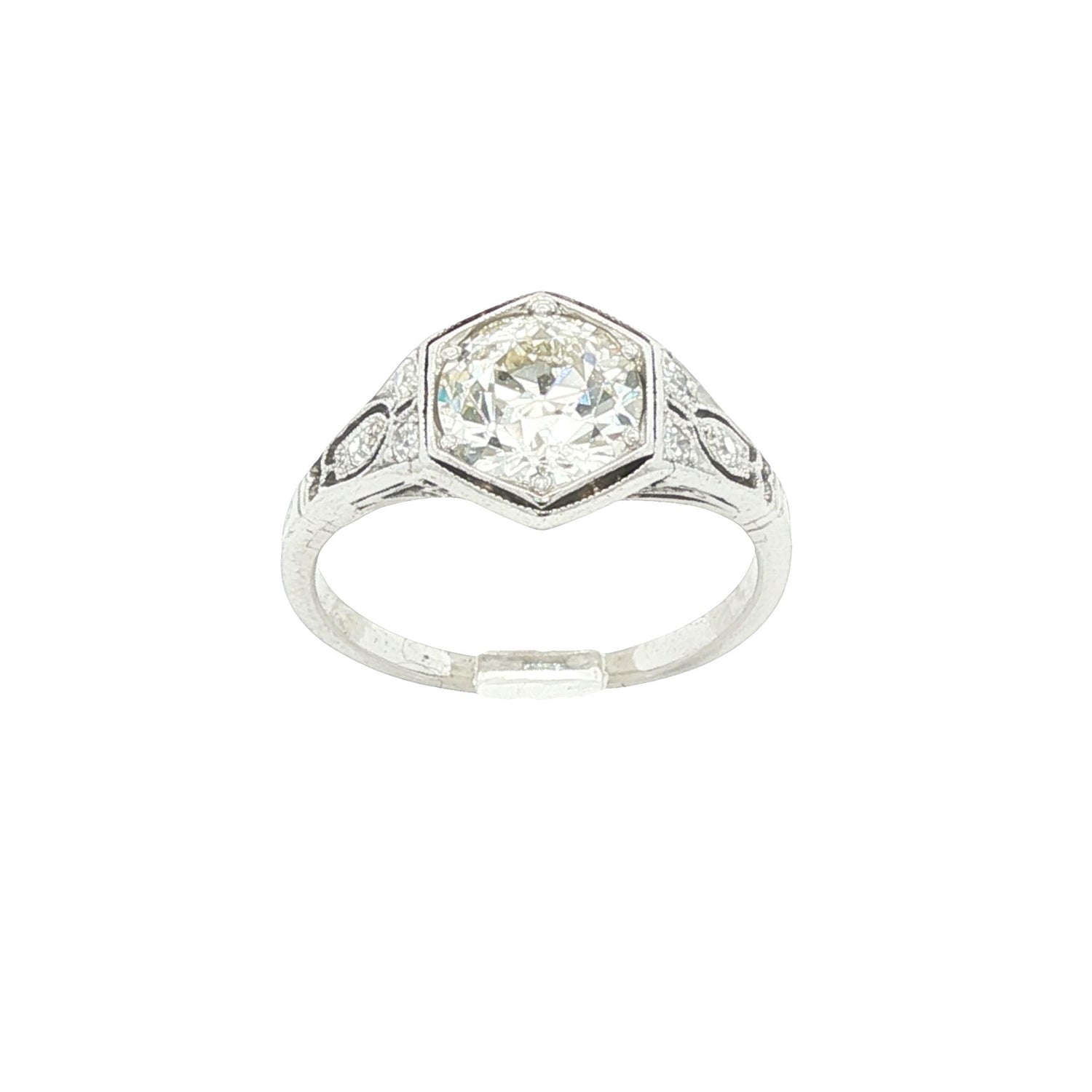 Platinum Edwardian 1.33ct Old European cut natural diamond 6 side diamond ring