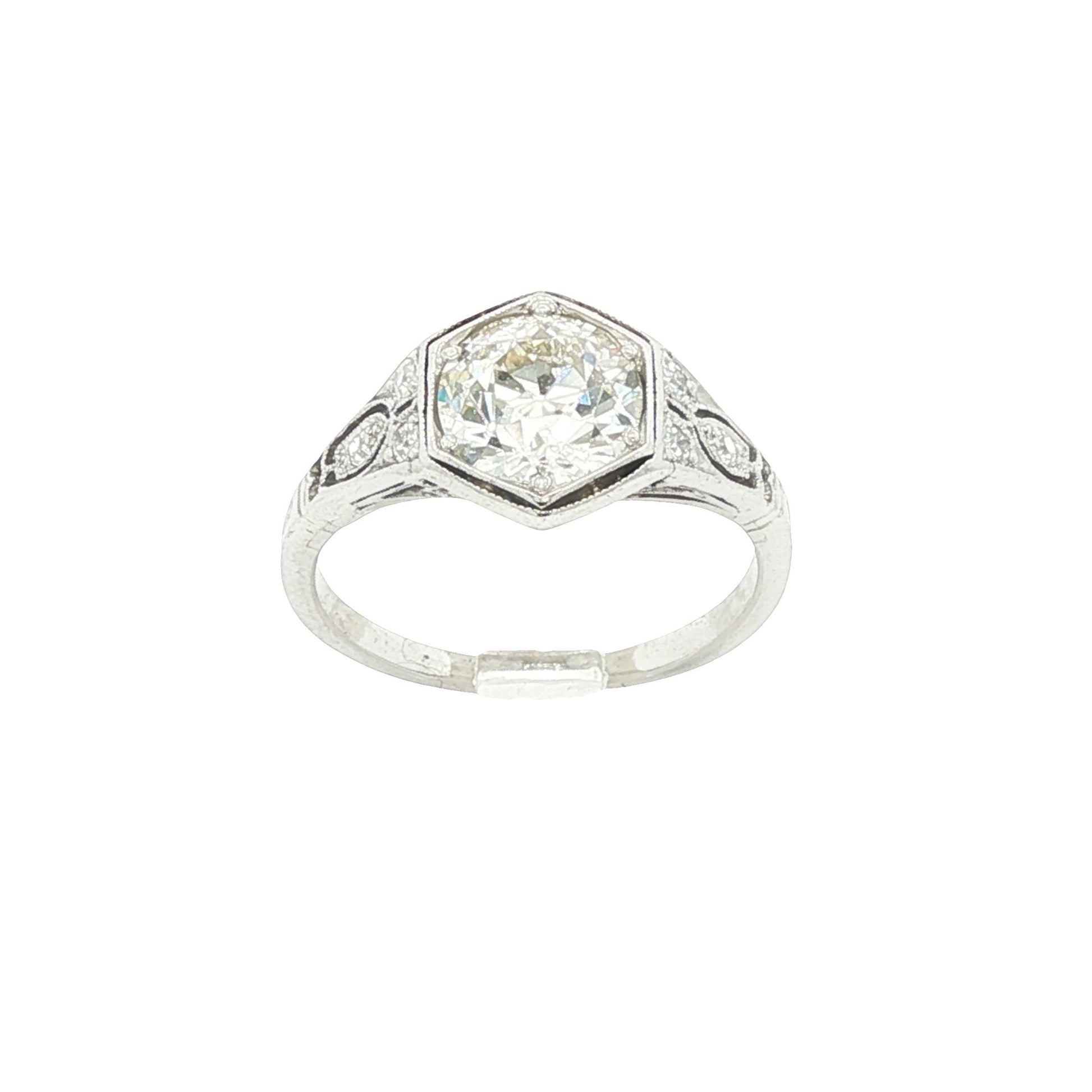 Platinum Edwardian 1.33ct Old European cut natural diamond 6 side diamond ring