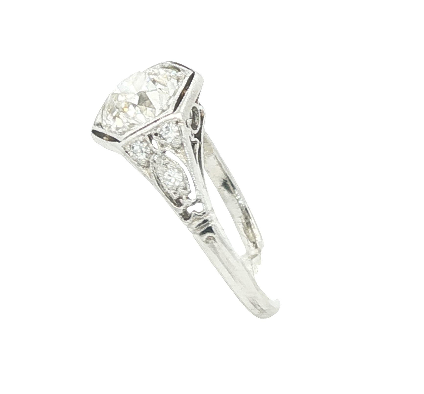 Platinum Edwardian 1.33ct Old European cut natural diamond 6 side diamond ring