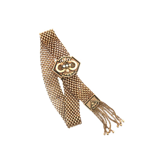 Victorian 10k Yellow Gold Slide Tassel Bracelet With Black Enamel