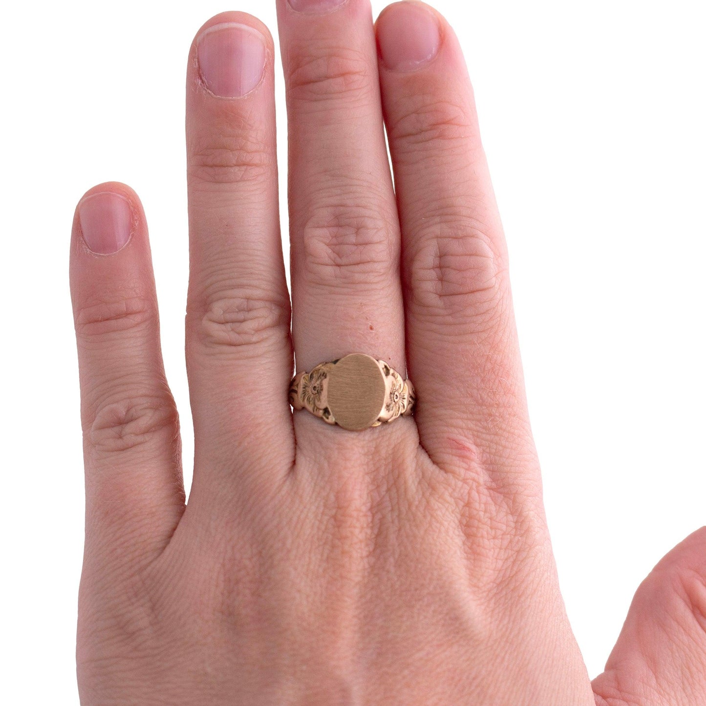 Vintage 10K Yellow Gold Floral Signet Ring