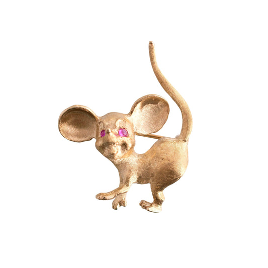 Vintage 14K Gold Mouse Brooch