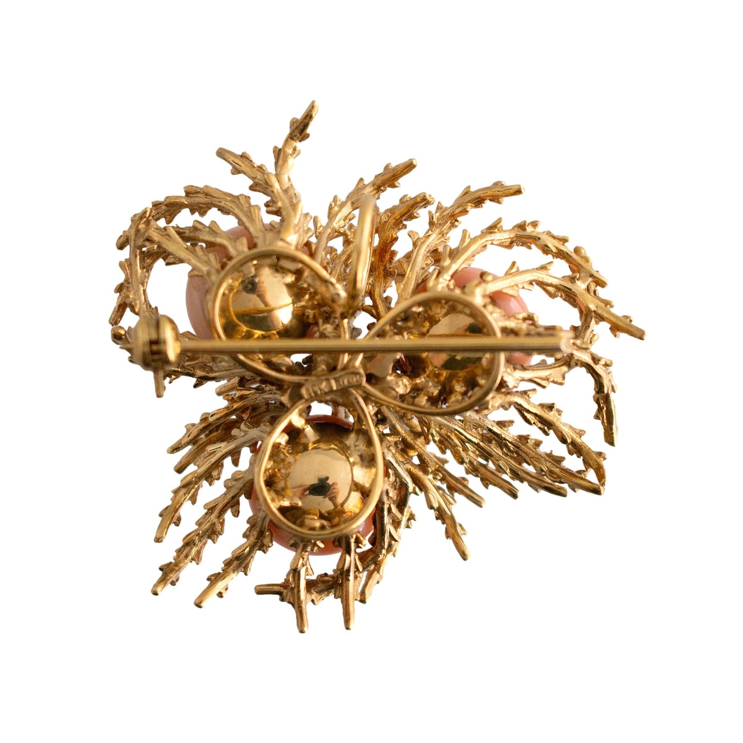 Vintage 18K Gold Angel Skin Coral and Diamond Spray Brooch