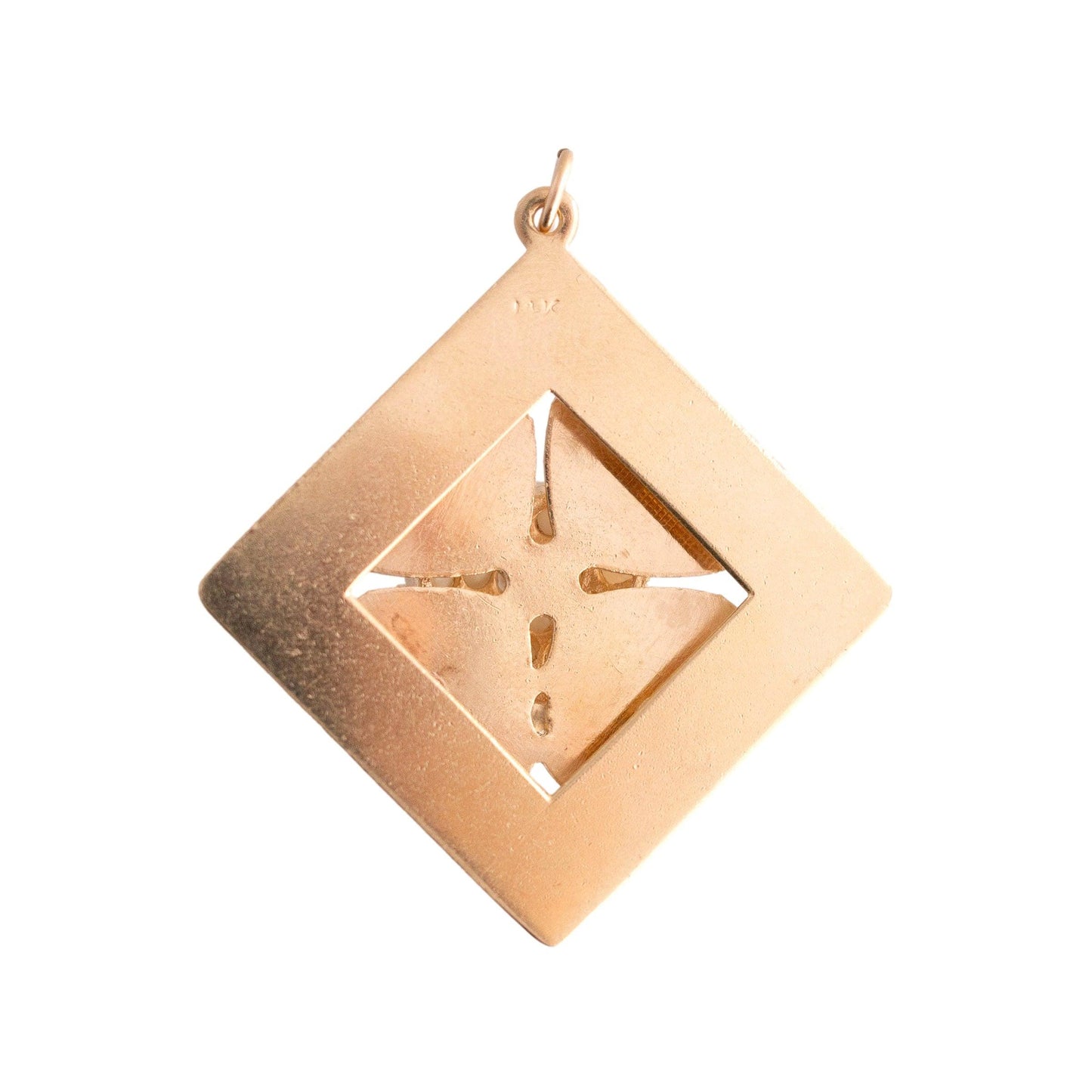 14k yellow gold Vintage Four Leaf Clover and cultured pearl charm