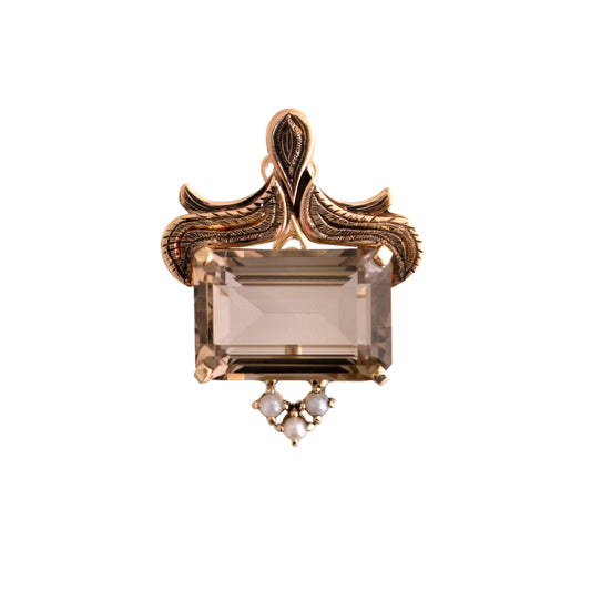 Vintage 14k yellow gold Krombholz Design Smoky Quartz Clip Pendant