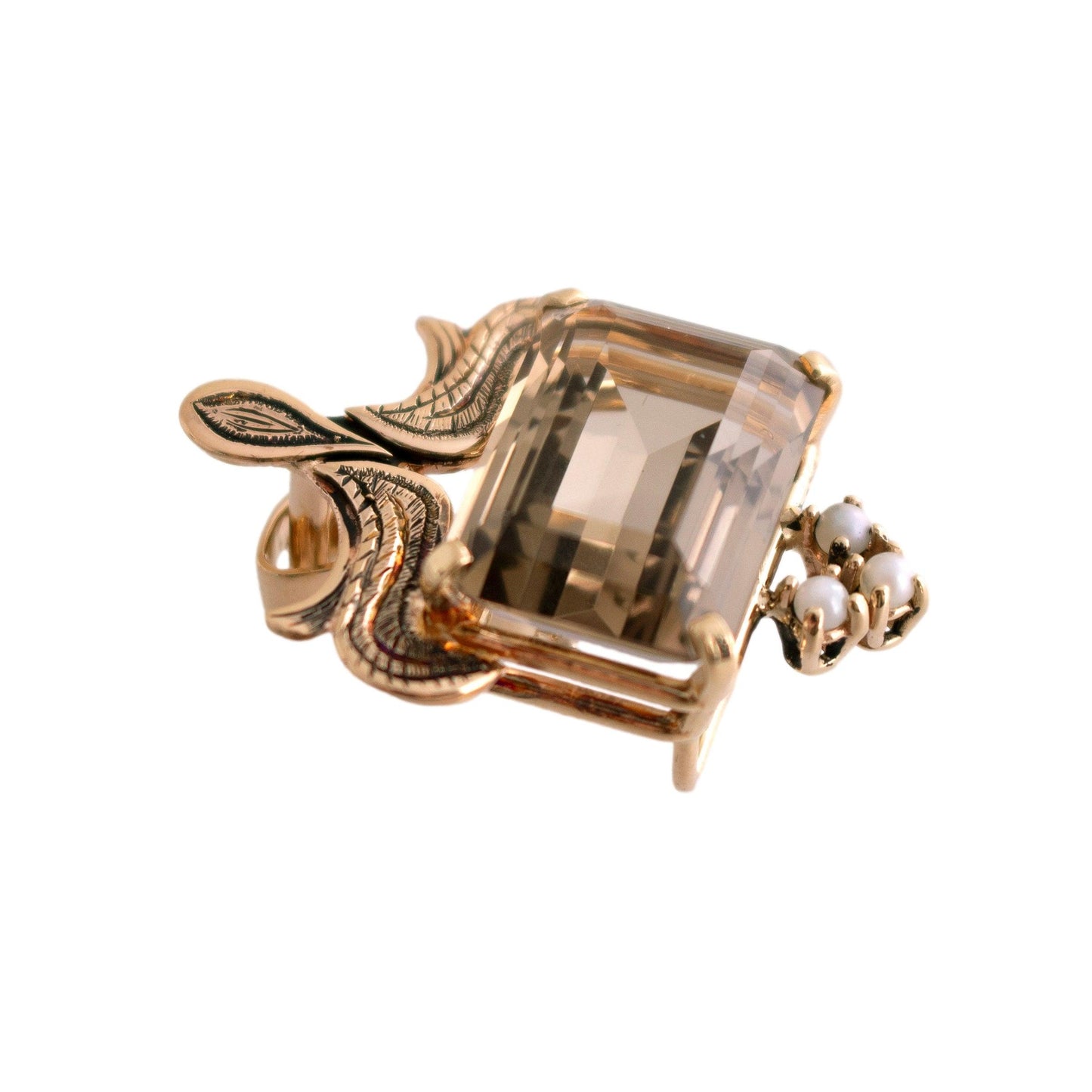 Vintage 14k yellow gold Krombholz Design Smoky Quartz Clip Pendant