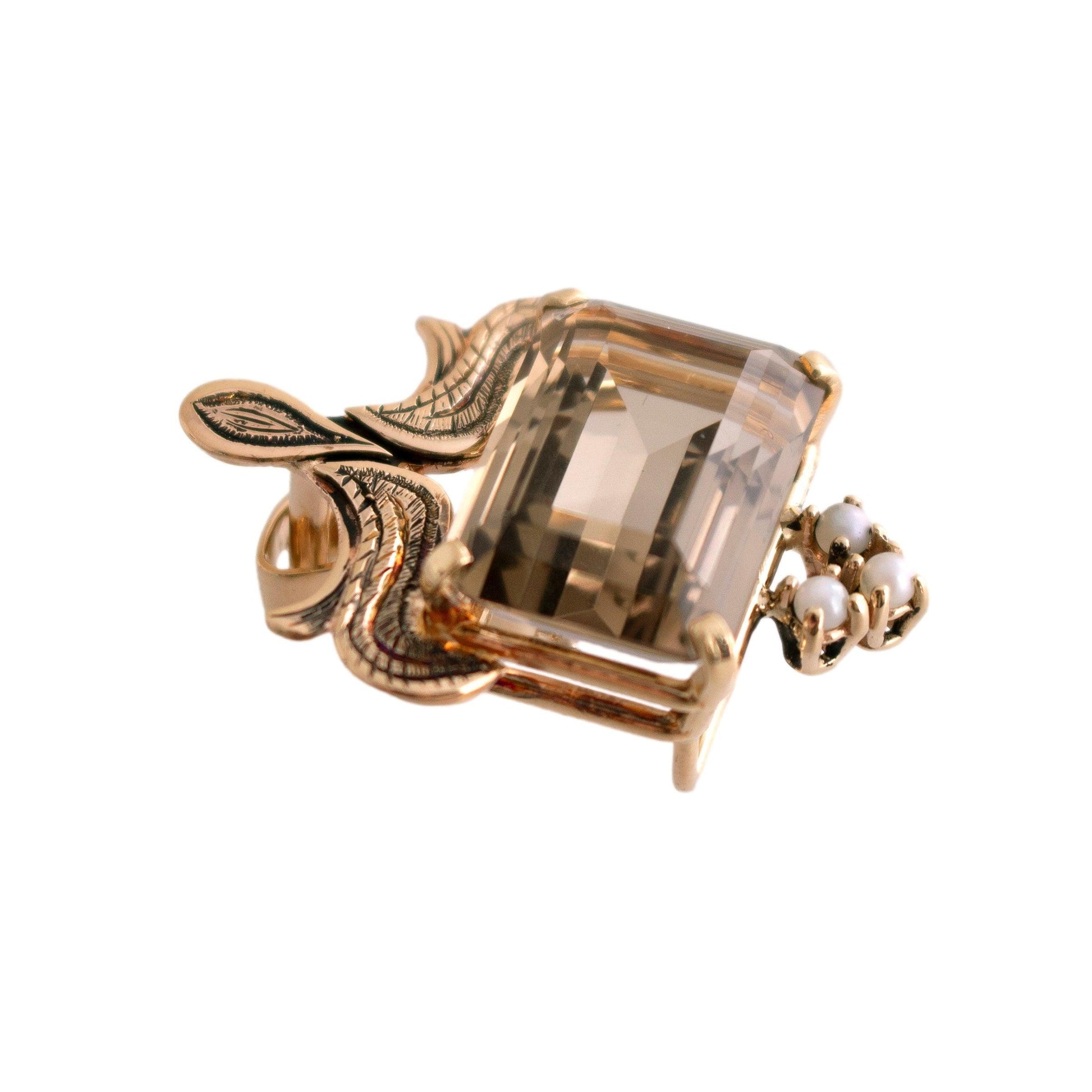 Vintage 14k yellow gold Krombholz Design Smoky Quartz Clip Pendant