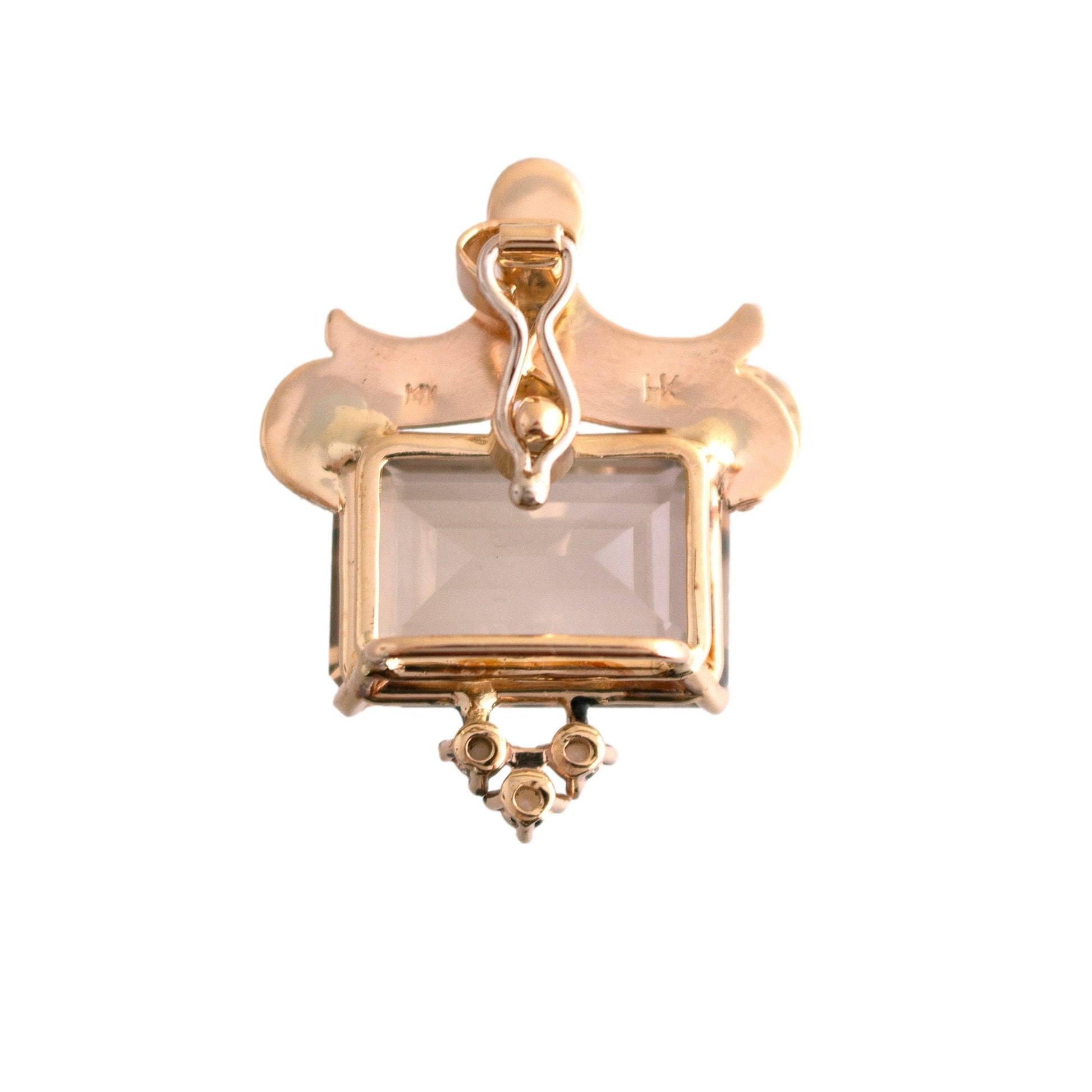 Vintage 14k yellow gold Krombholz Design Smoky Quartz Clip Pendant
