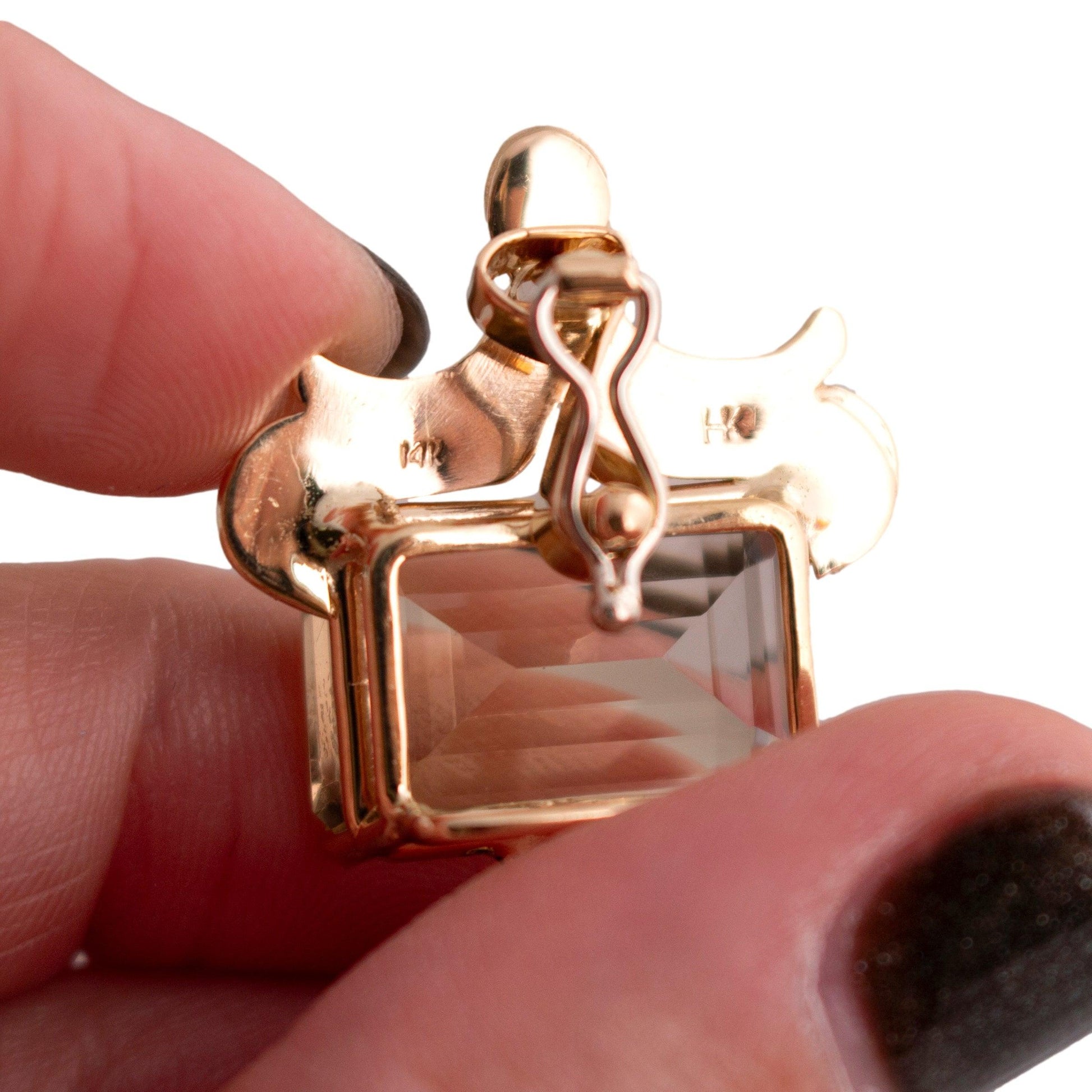 Vintage 14k yellow gold Krombholz Design Smoky Quartz Clip Pendant