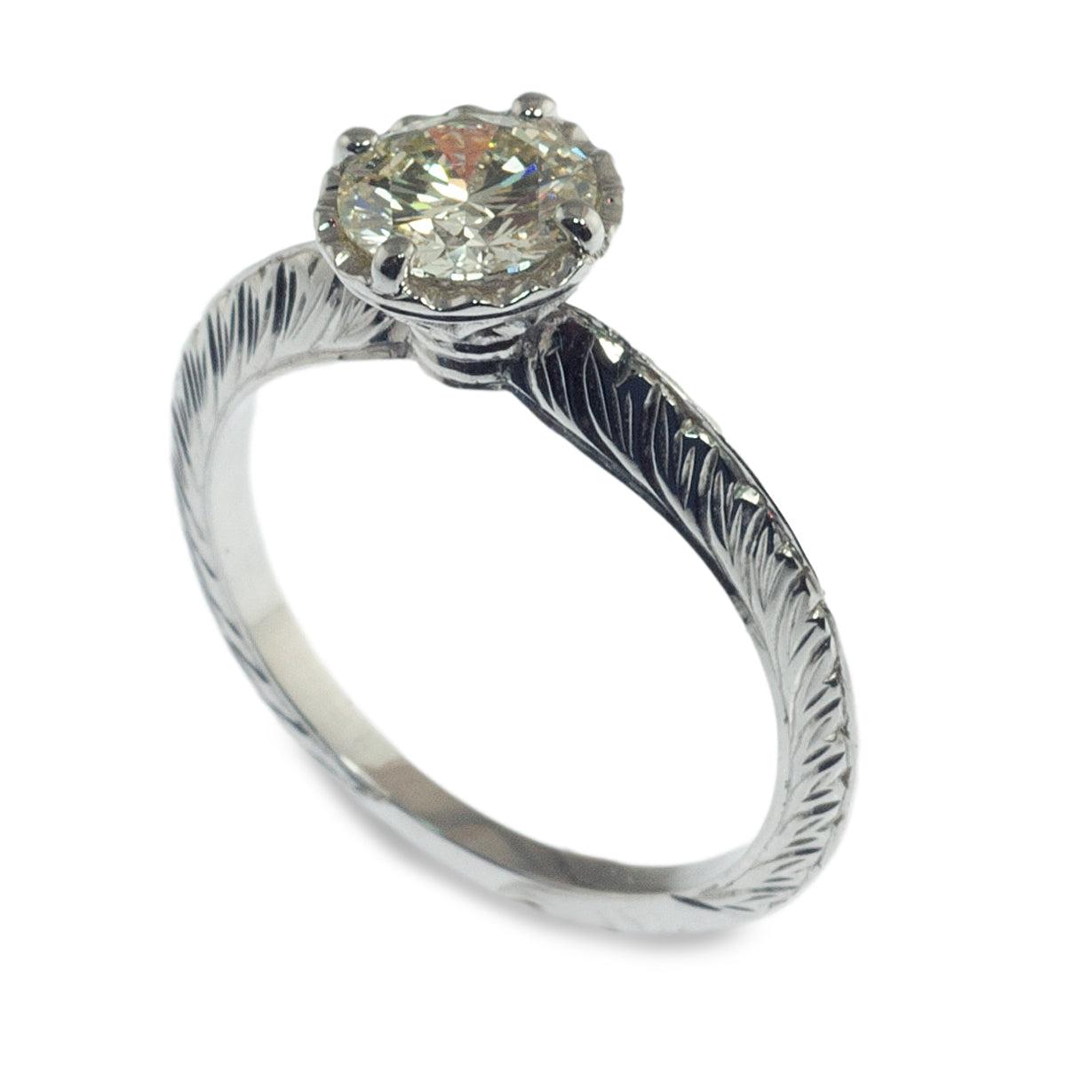 Vintage styled scalloped head engagement ring