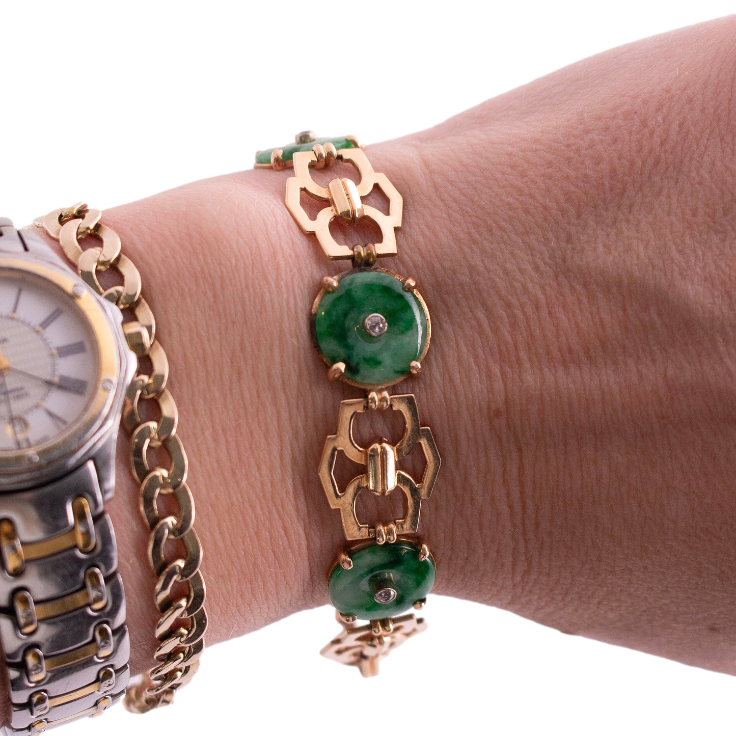 Jadeite and Diamond Link Bracelet