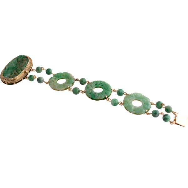 14K Gold Carved Jade Bracelet