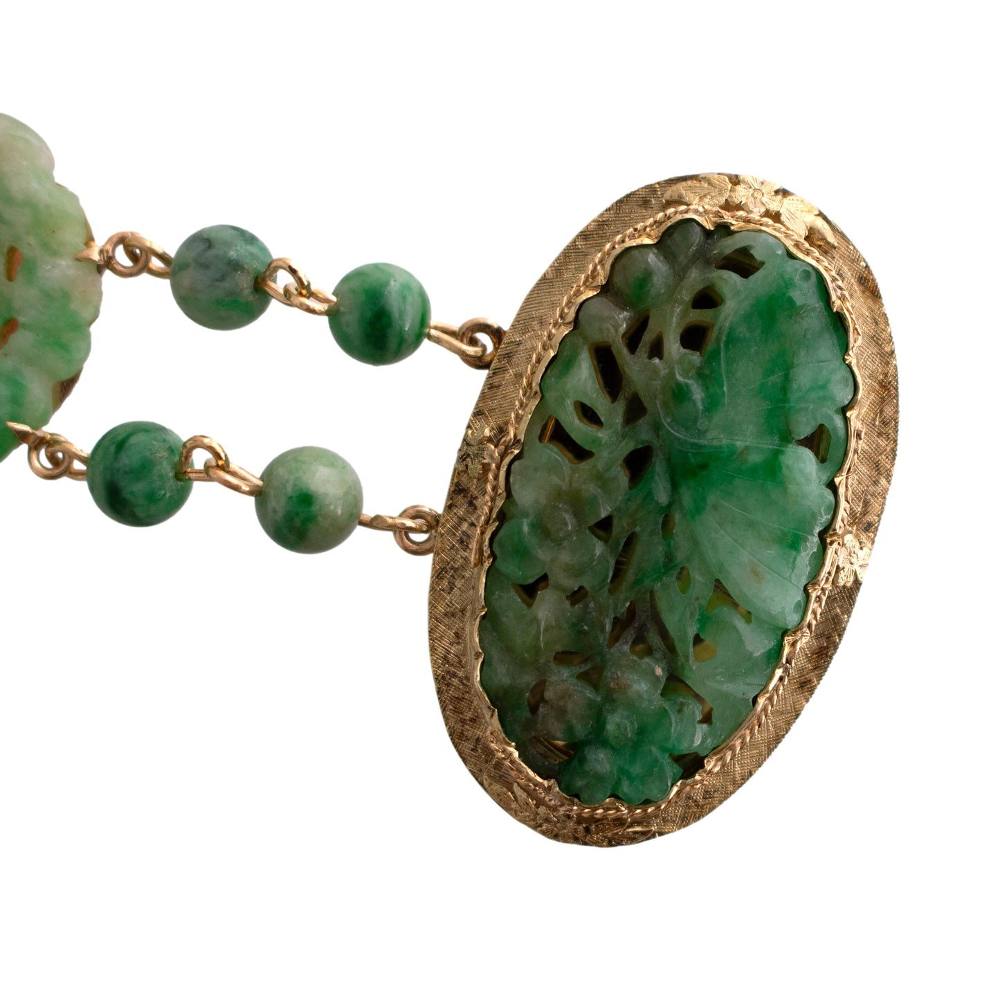 14K Gold Carved Jade Bracelet