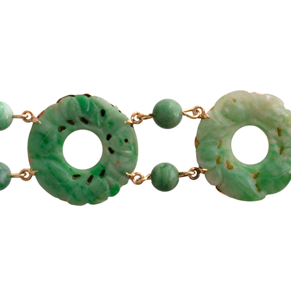 14K Gold Carved Jade Bracelet