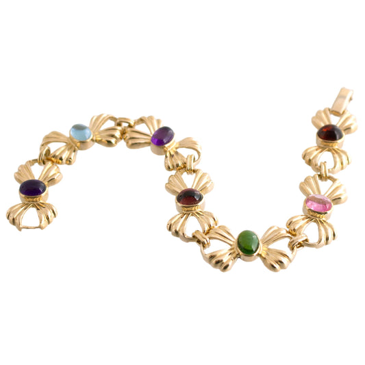 Gemstone Cabochon Bow Link Bracelet