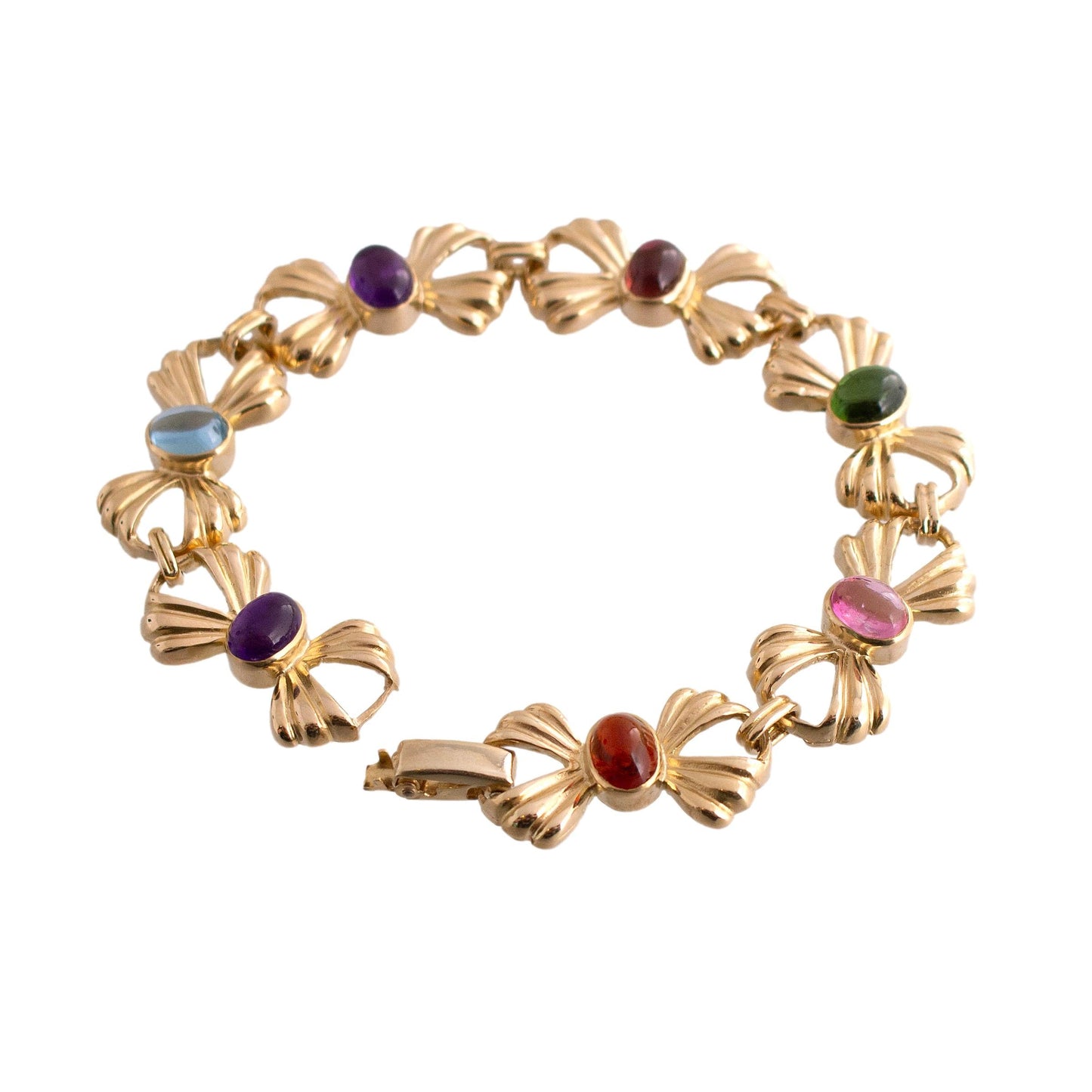 Gemstone Cabochon Bow Link Bracelet