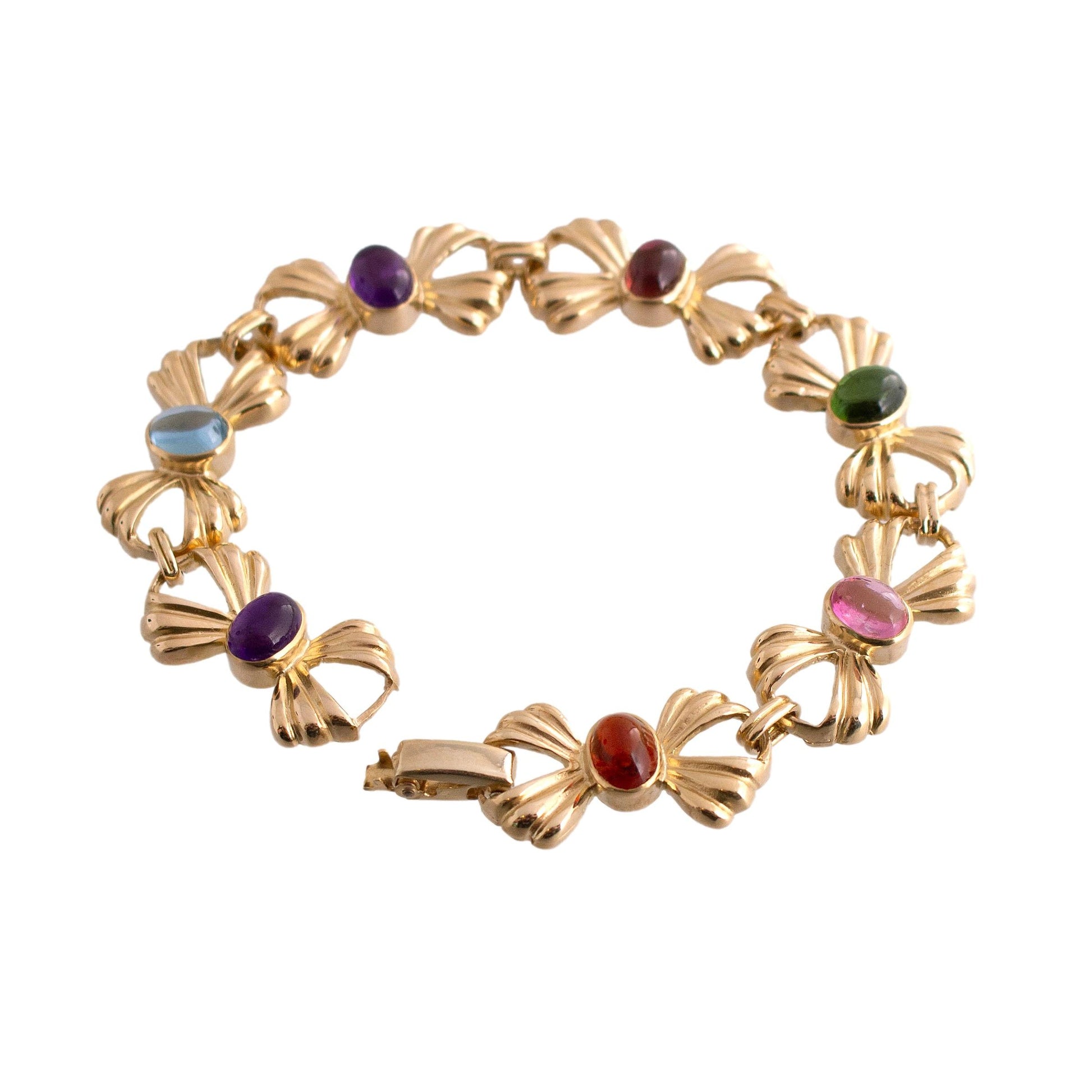 Gemstone Cabochon Bow Link Bracelet
