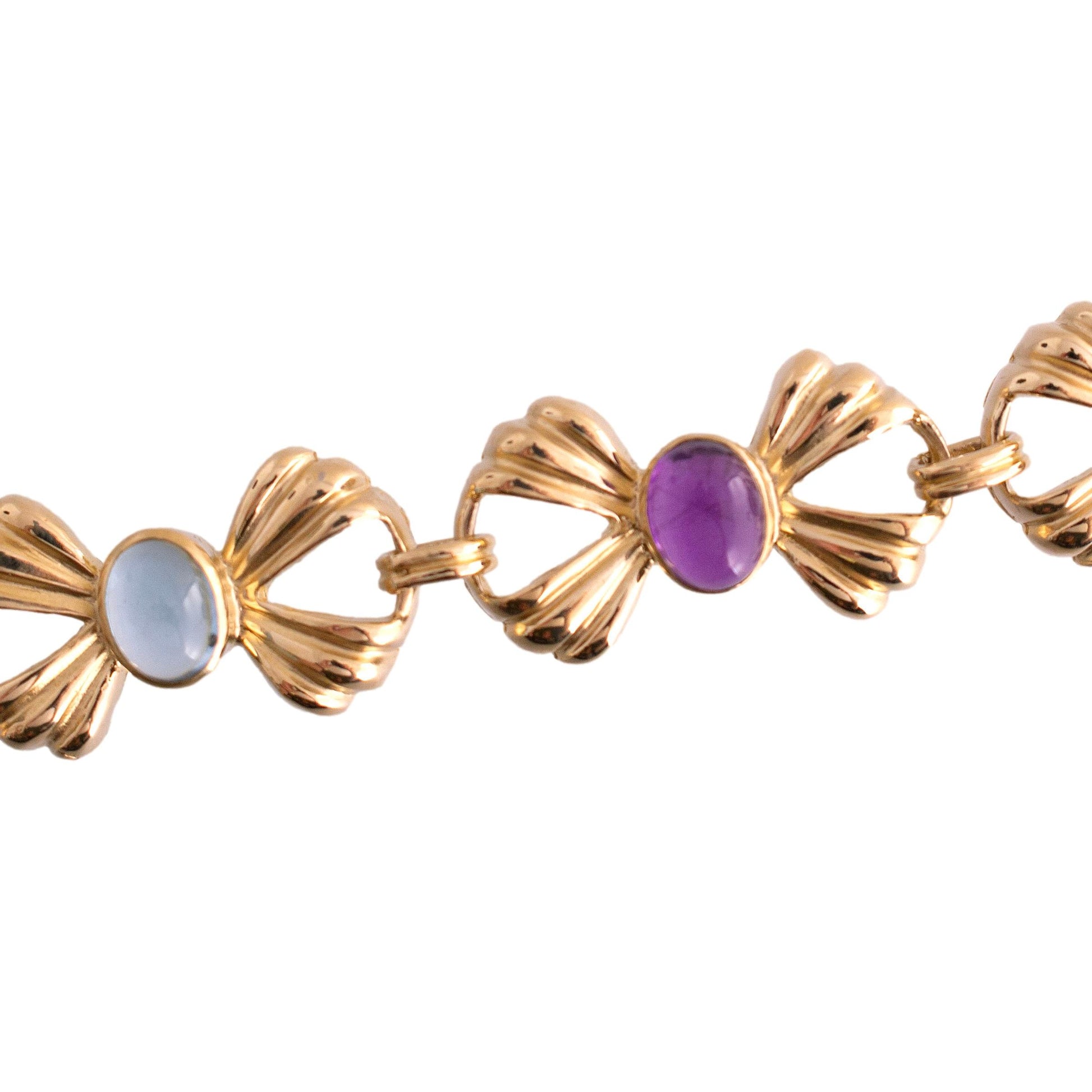 Gemstone Cabochon Bow Link Bracelet