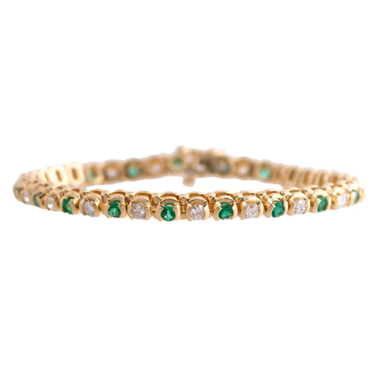 14K Gold Emerald and Diamond Line Bracelet