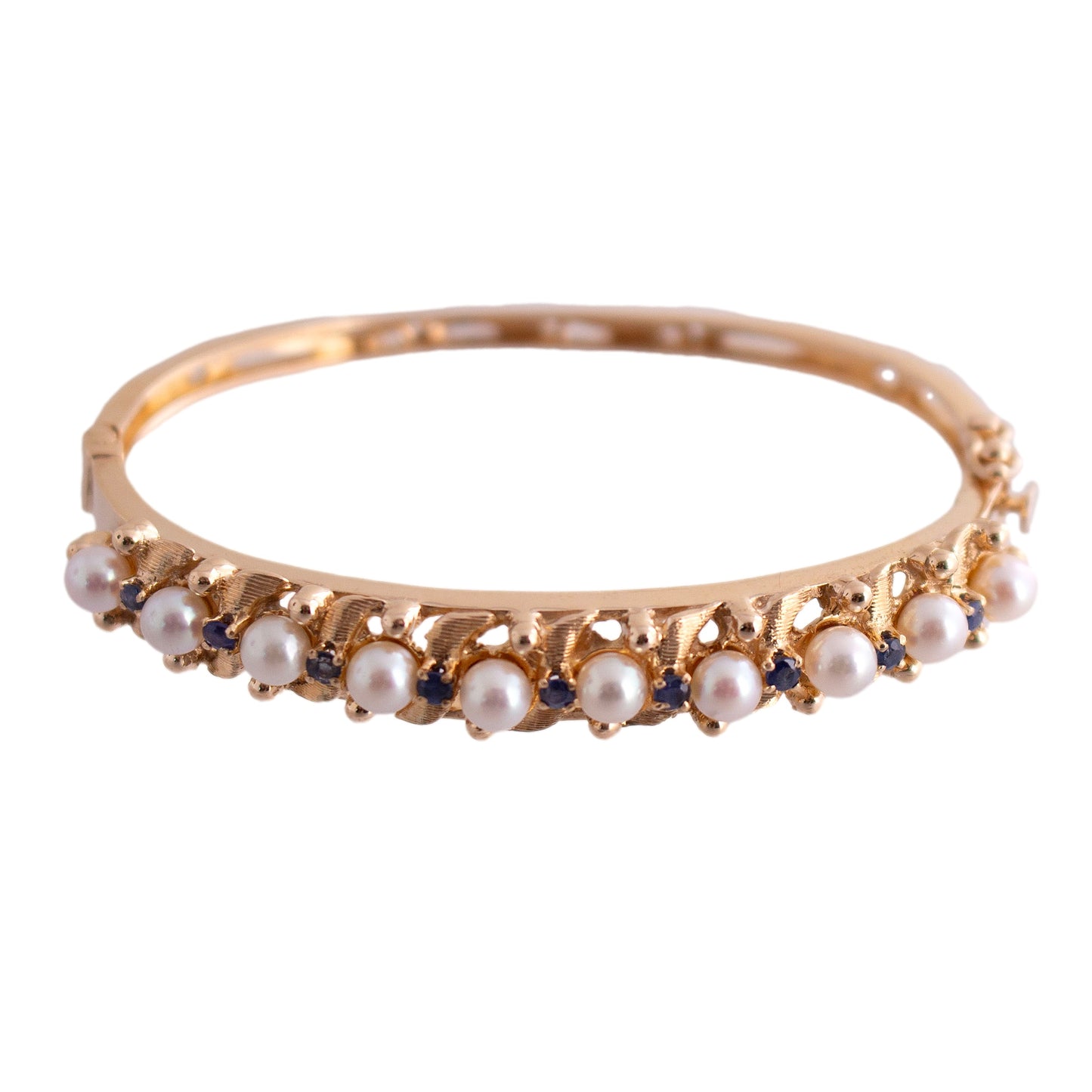 14K Gold Cultured Pearl and Sapphire Bangle