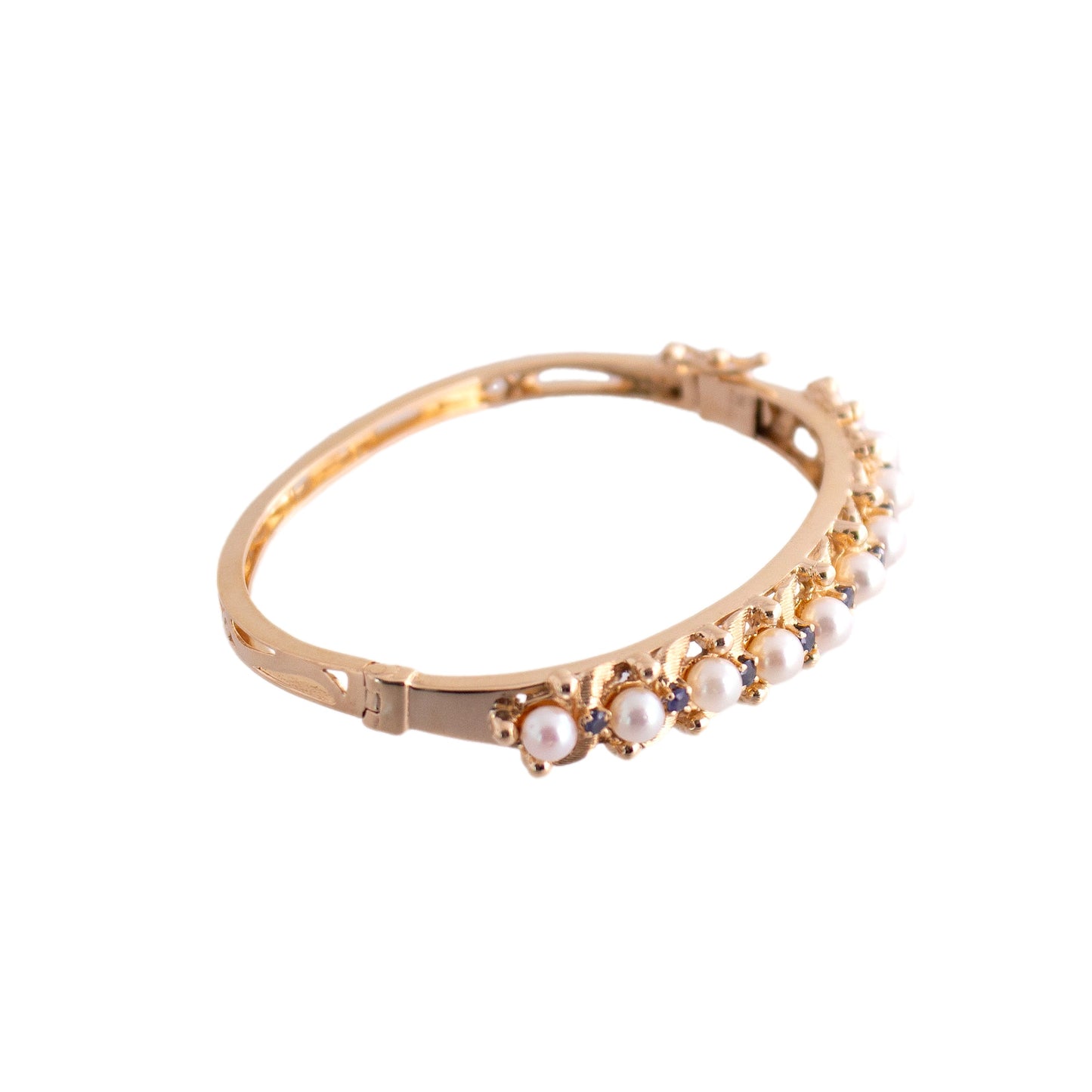 14K Gold Cultured Pearl and Sapphire Bangle