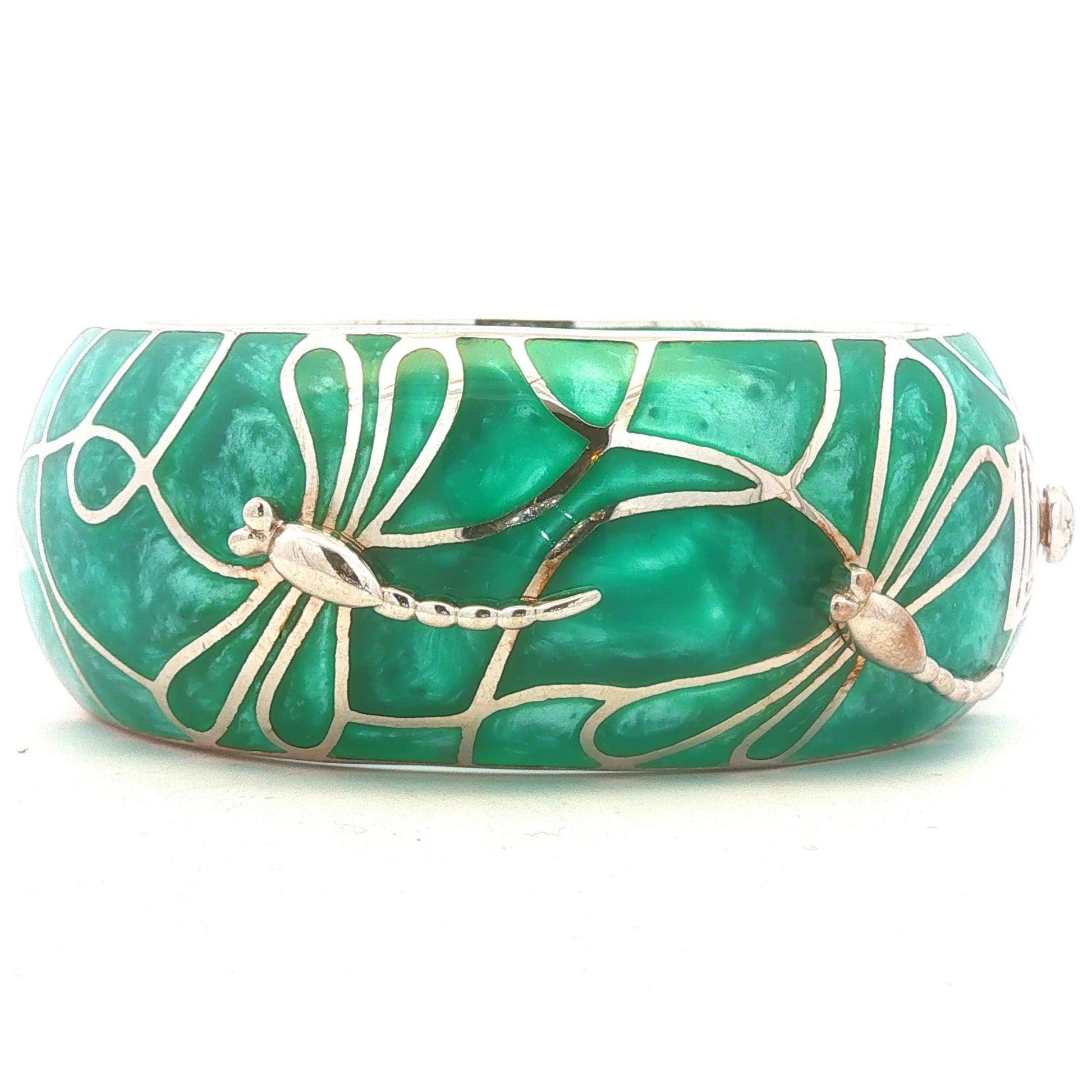 Sterling Teal Resin Dragonfly Cuff Bracelet