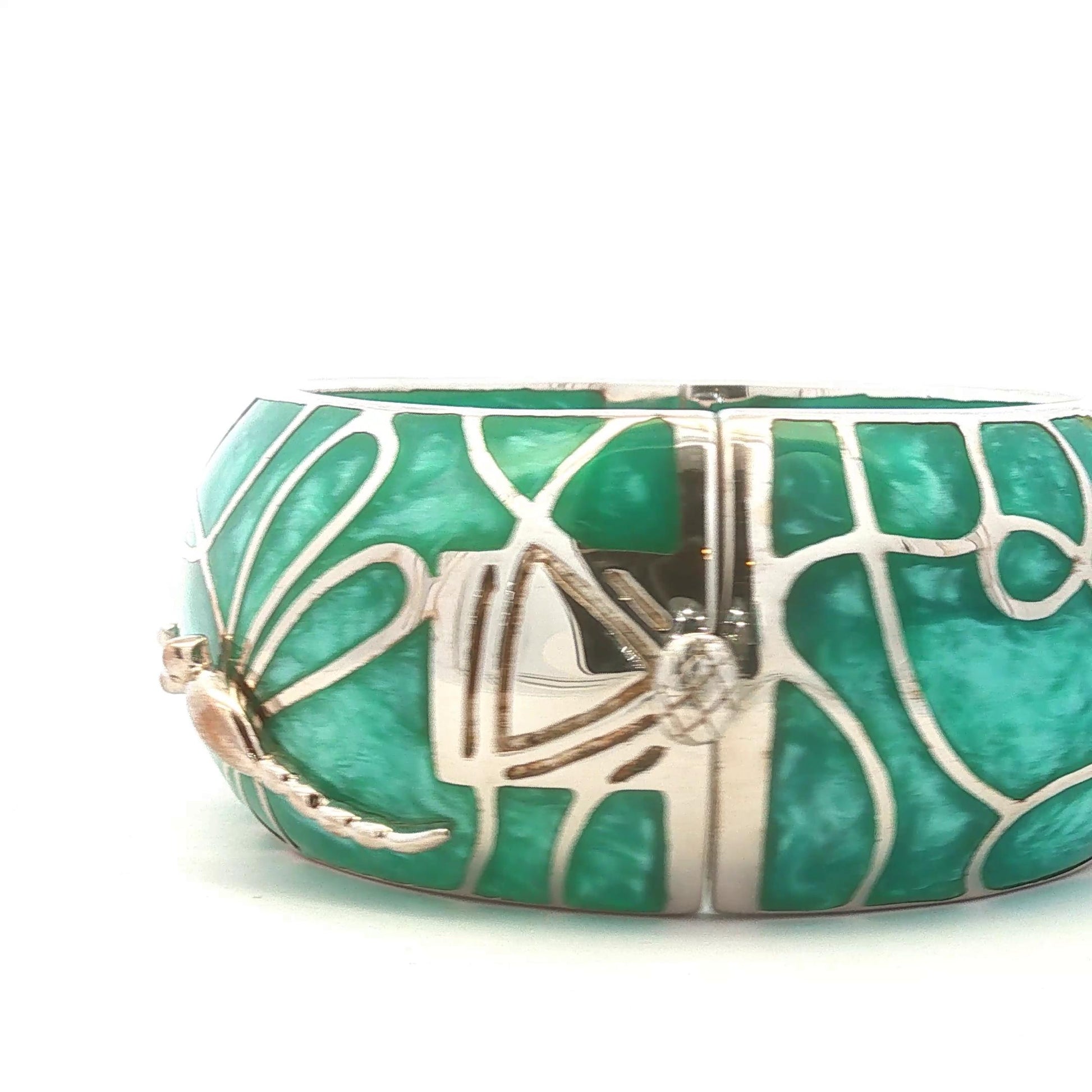 Sterling Teal Resin Dragonfly Cuff Bracelet