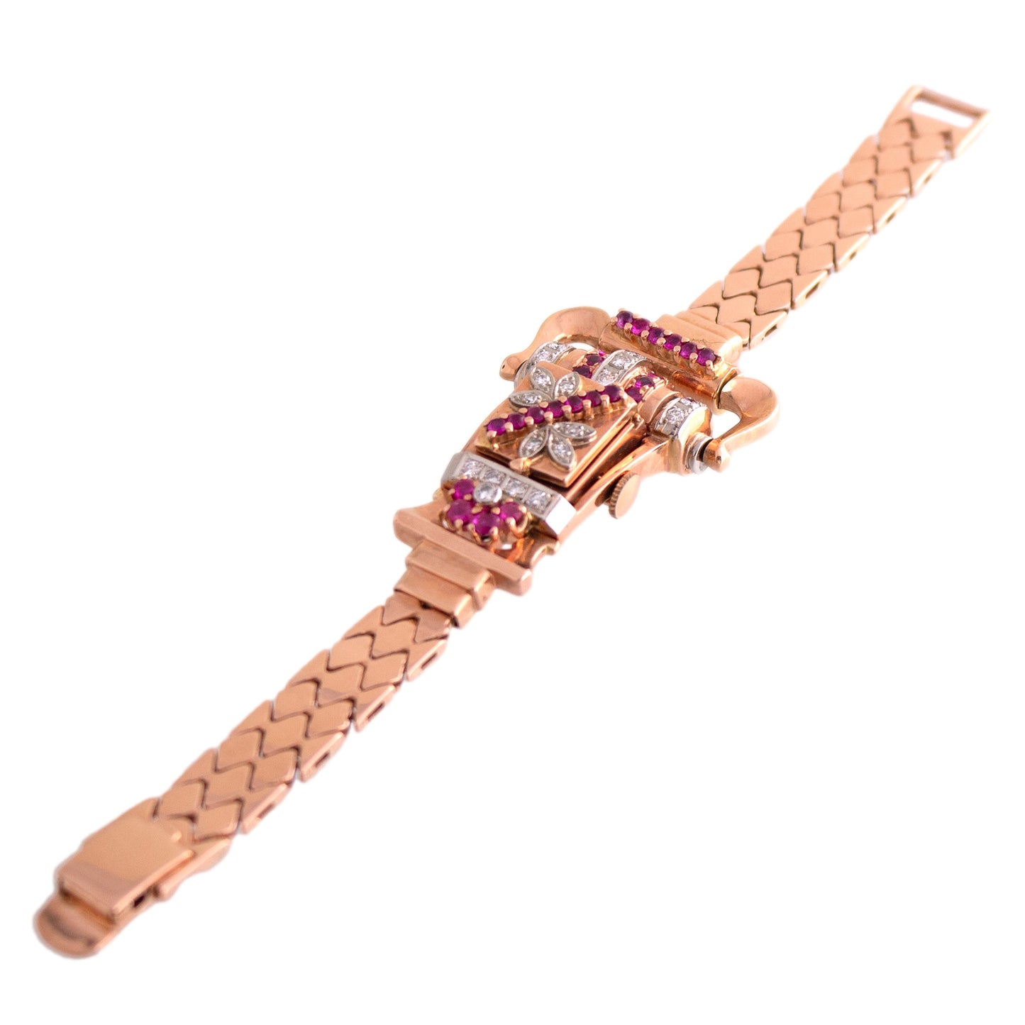 Retro Rose Gold Ruby and Diamond Watch