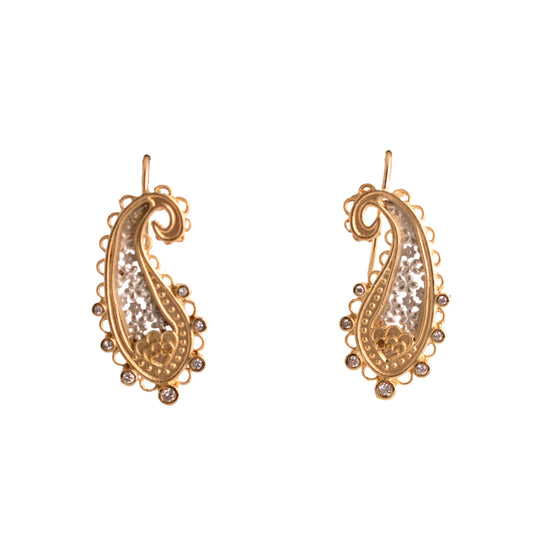 18K Gold and Sterling Paisley Earrings