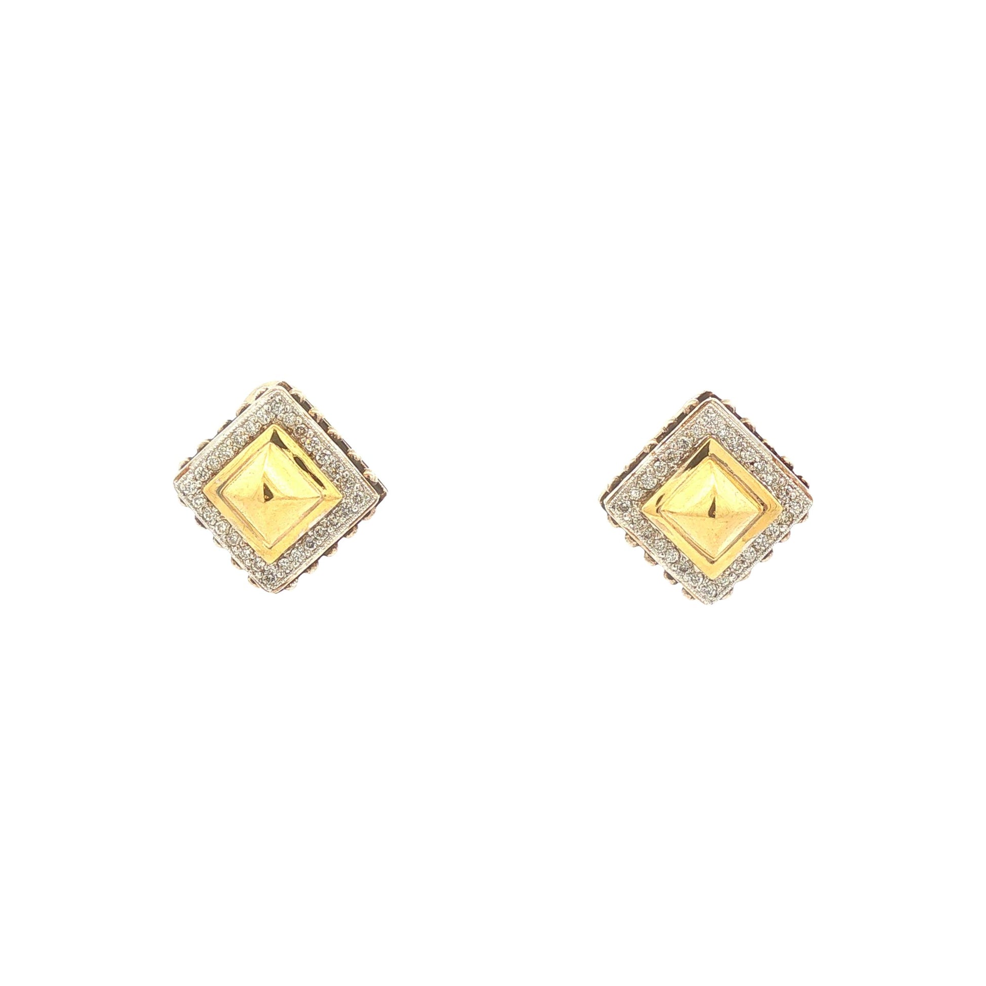 Sterling Silver and 18k Gold Stud Diamond Earrings by Fred Samuel Benham BJC