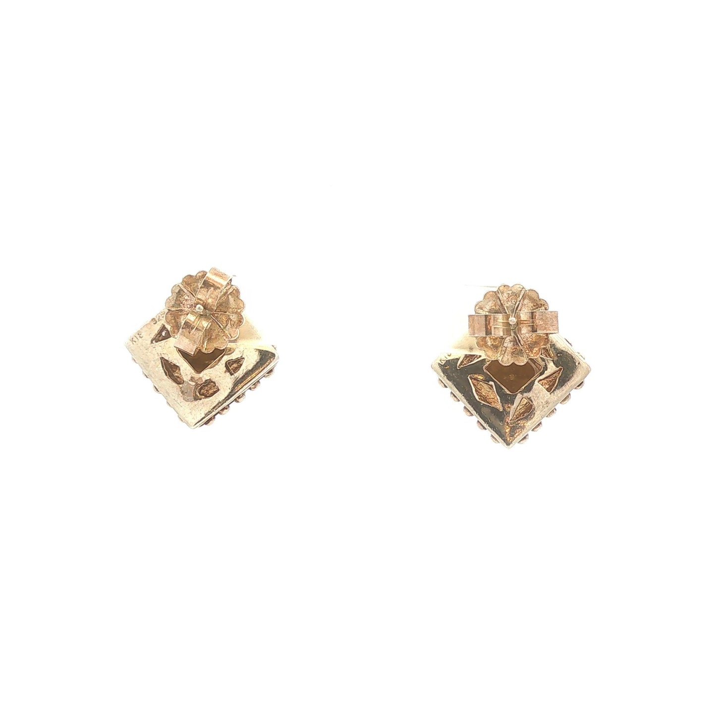 Sterling Silver and 18k Gold Stud Diamond Earrings by Fred Samuel Benham BJC
