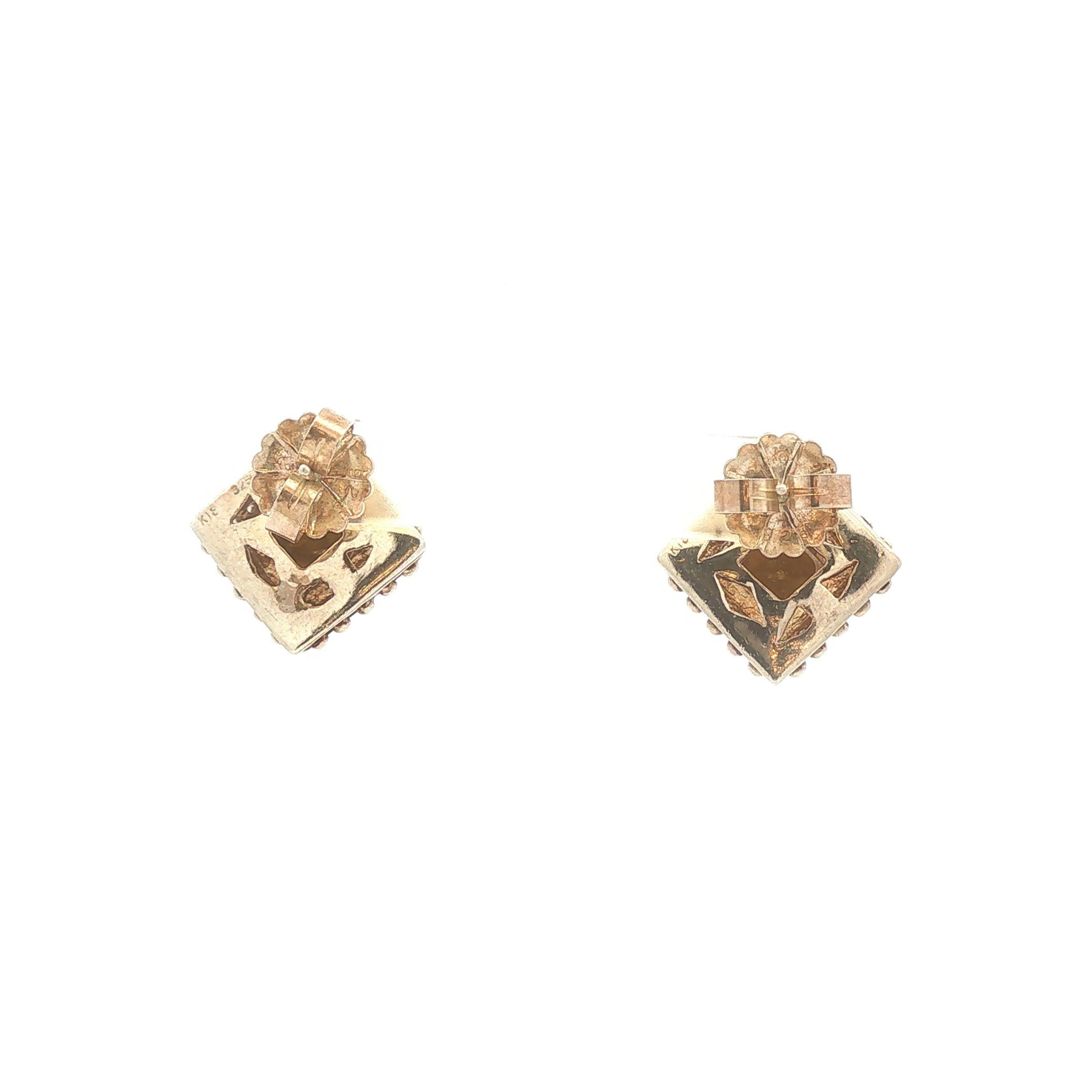 Sterling Silver and 18k Gold Stud Diamond Earrings by Fred Samuel Benham BJC