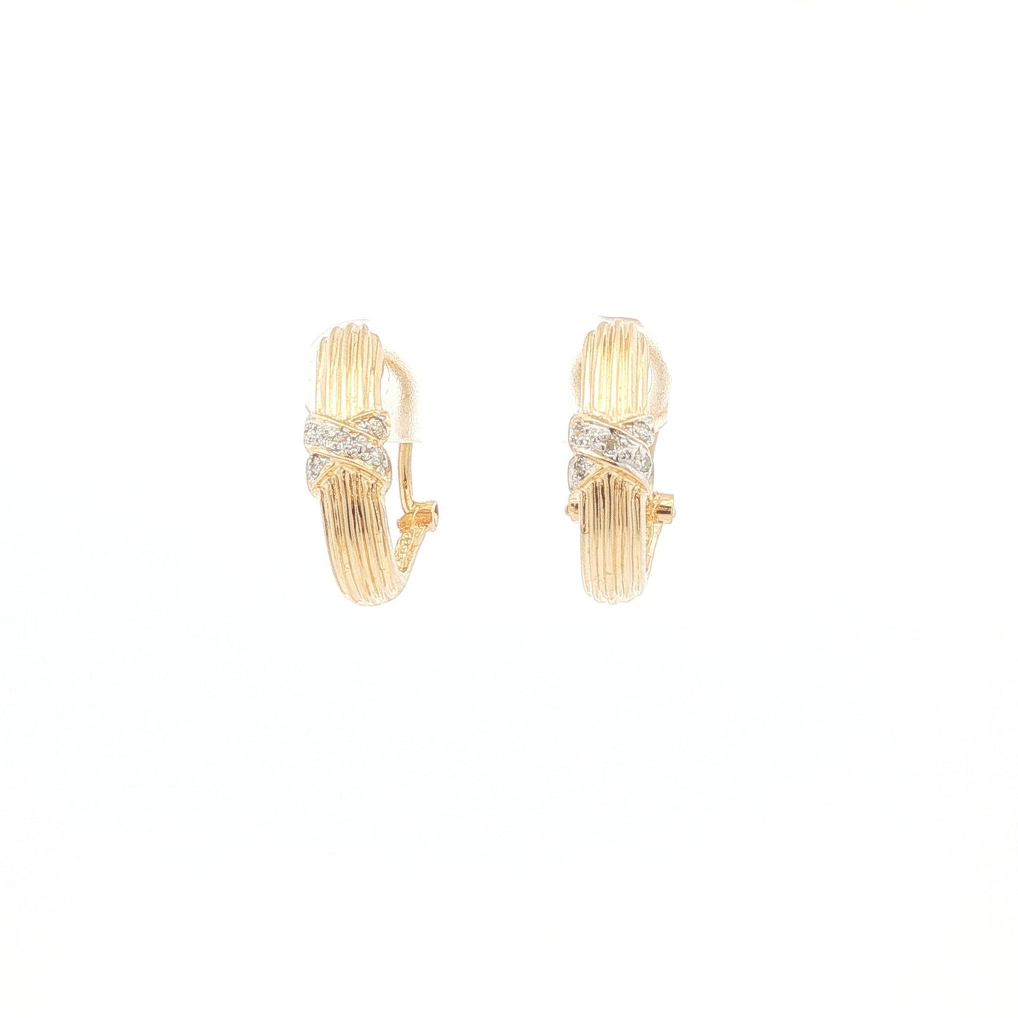 J Shaped Hoops With Diamond X Earrings