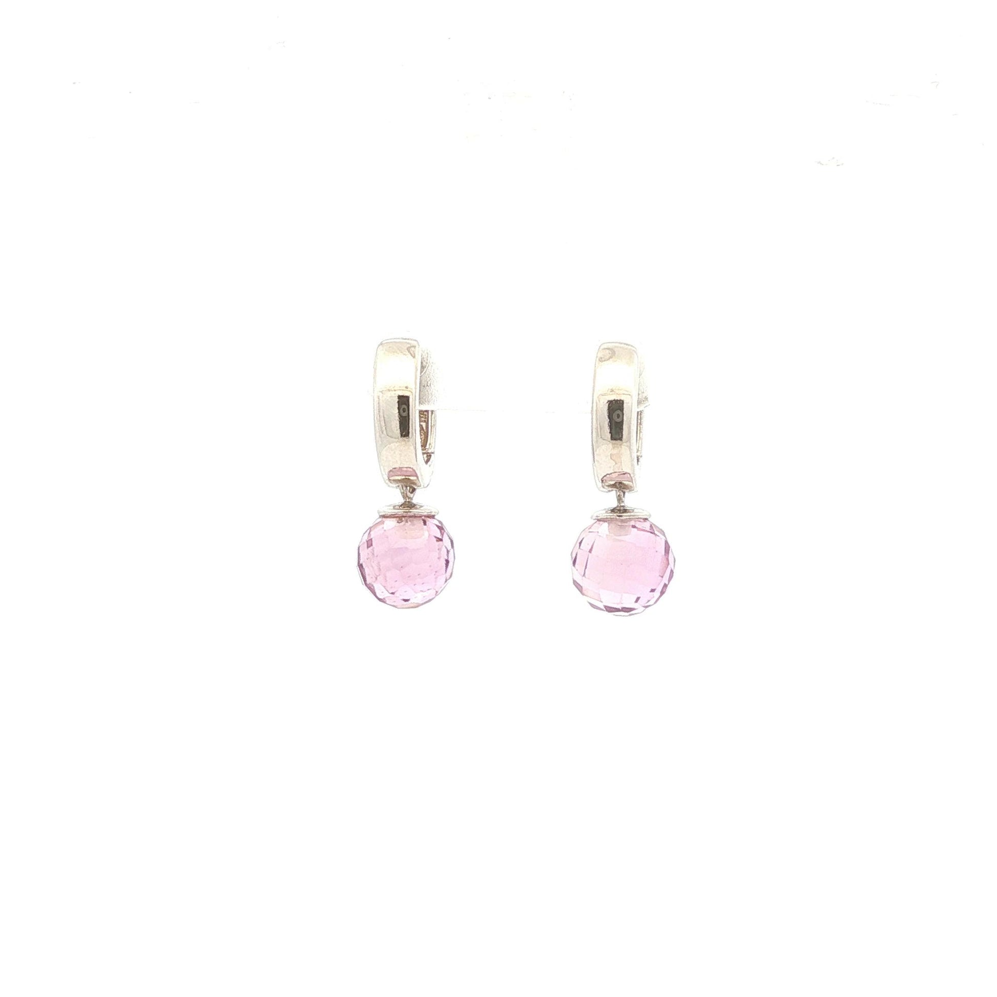14K White Gold Amethyst Briolette Huggie Drop Earrings